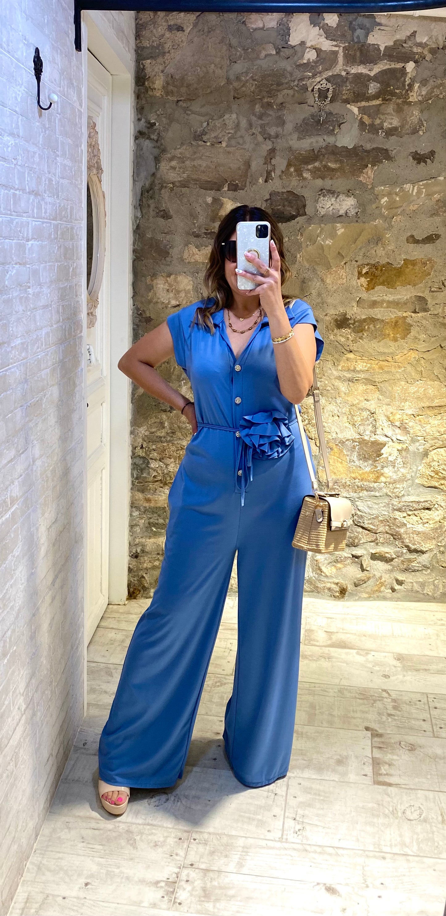 Mono azul cinturón Flor - Veronique