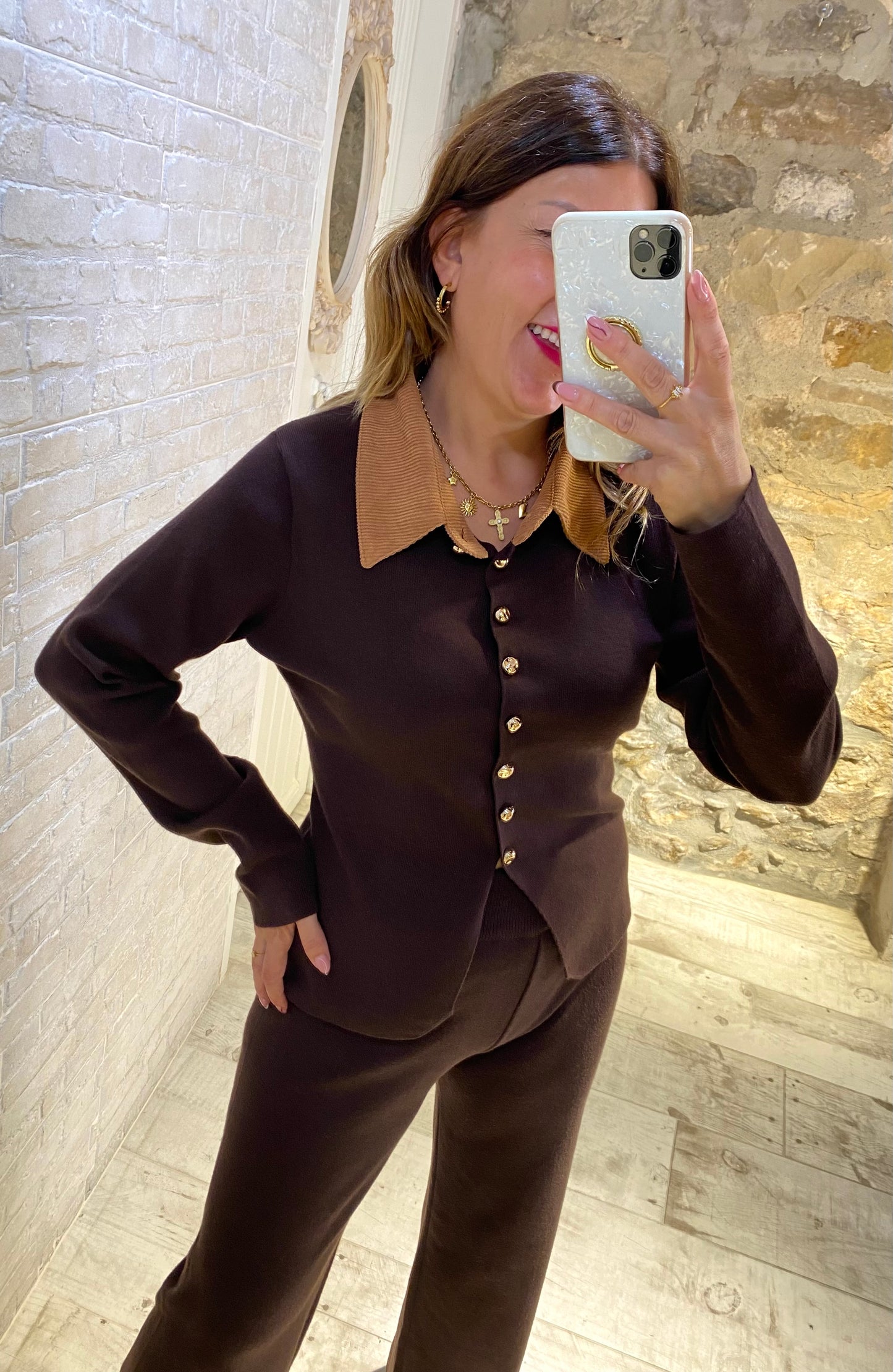 Conjunto Chocolate Nadia, cuello pana - Veronique