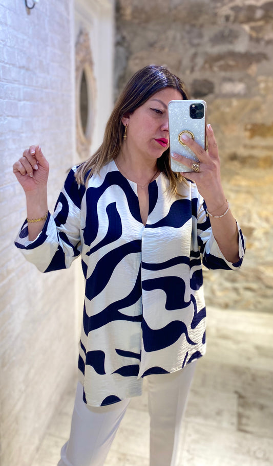 Blusa Estampada Azul y Blanco - Veronique