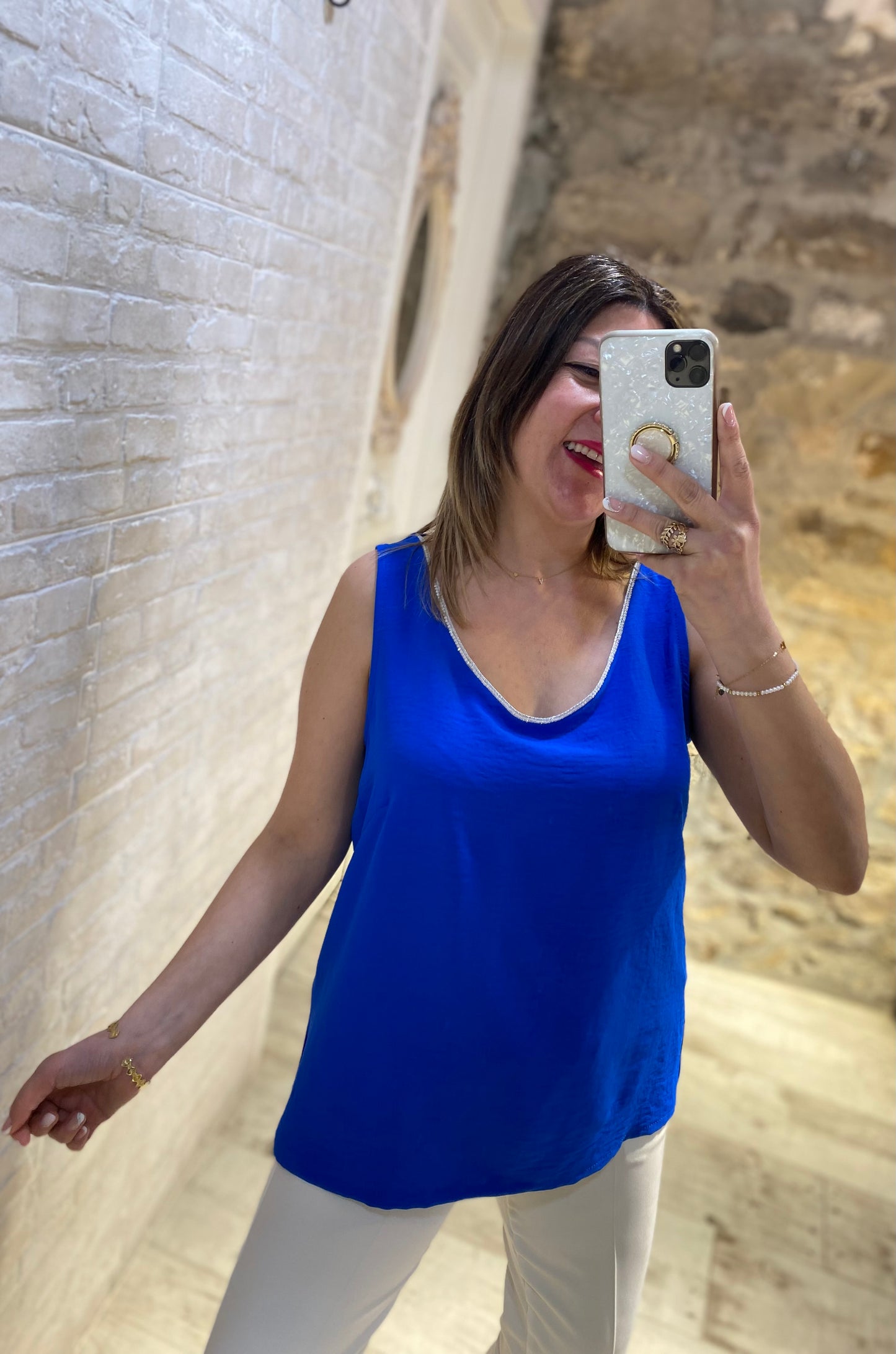 Blusa Collar perlitas V Azul - Veronique