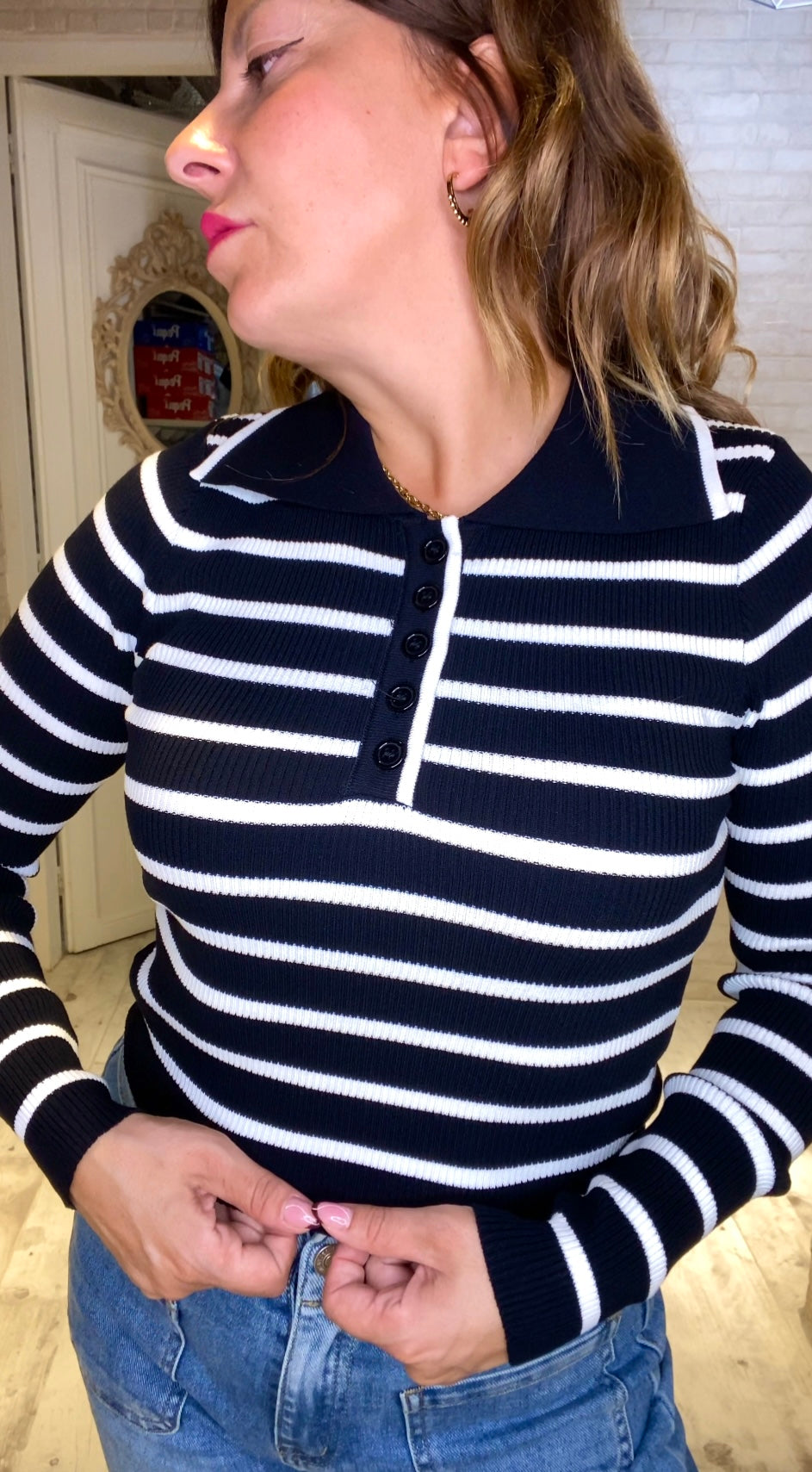 Jersey Polo Rayas Negro - Veronique