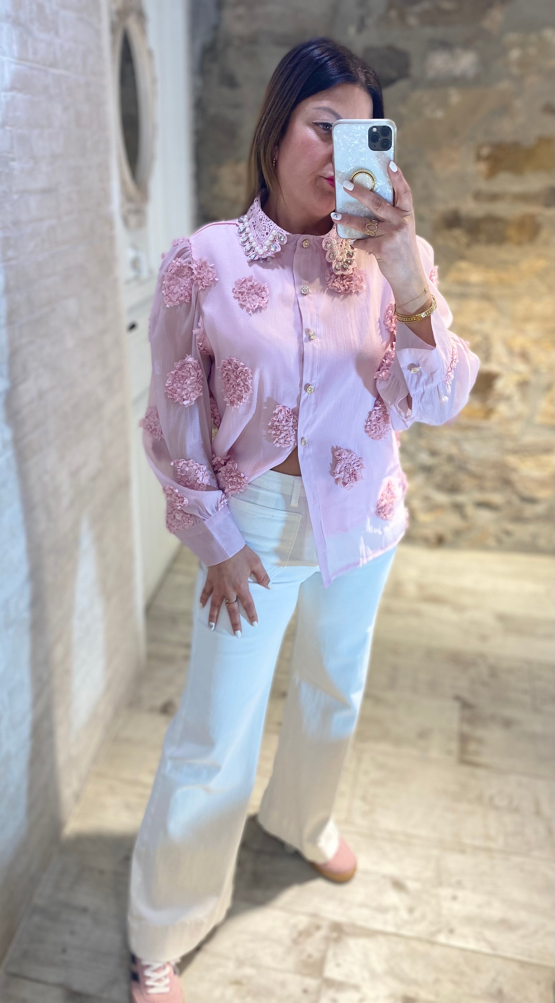 Pantalón Tejano Blanco Bolsillos cuadrados - Veronique