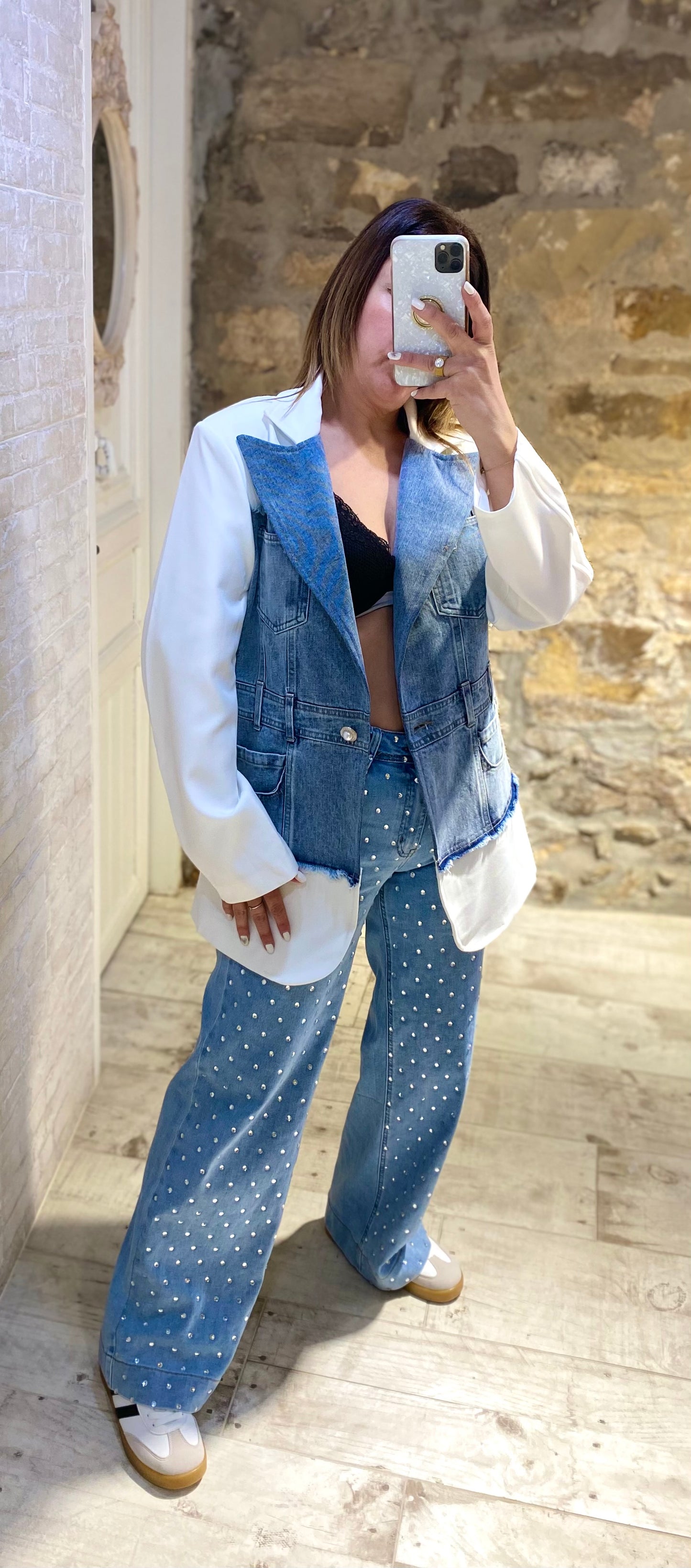 Blazer Denim Larga Blanca - Veronique