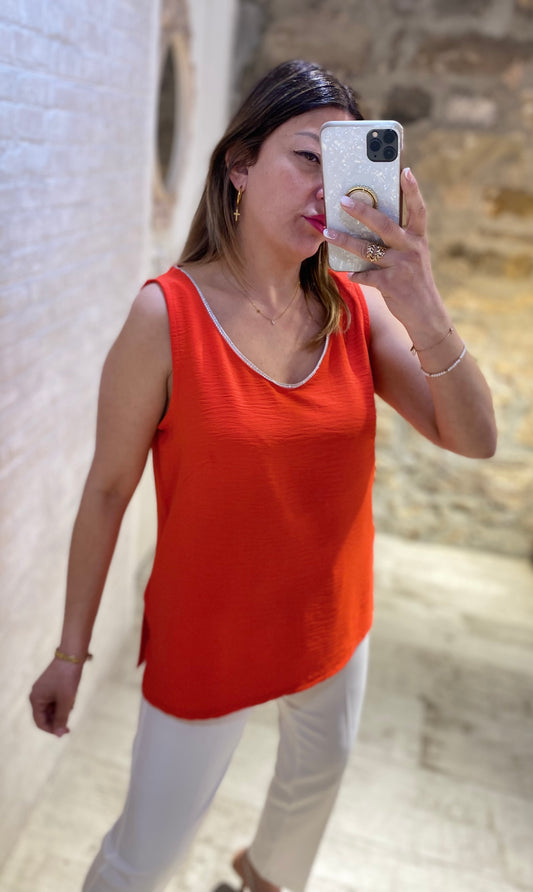 Blusa Collar Perlitas V Naranja - Veronique