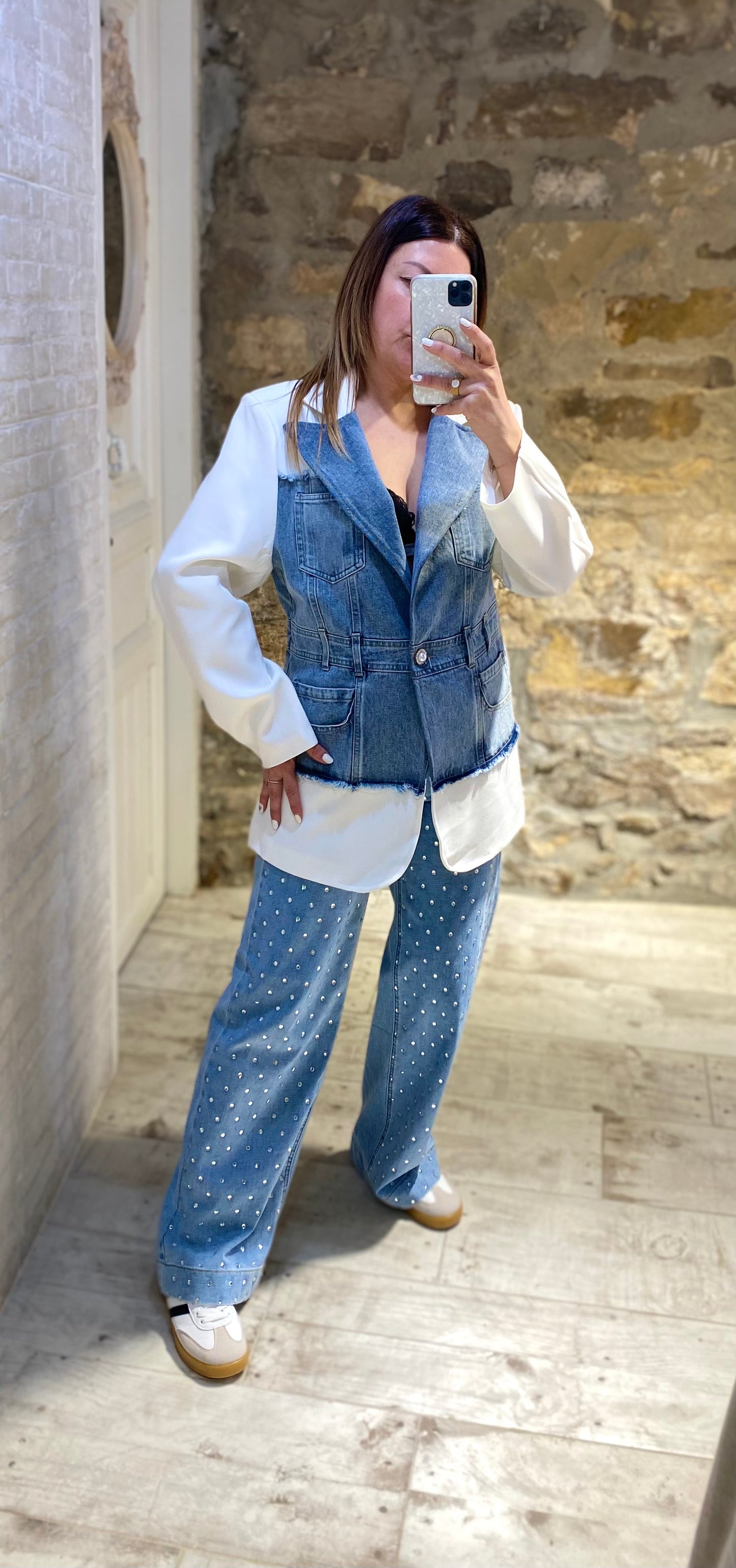 Blazer Denim Larga Blanca - Veronique