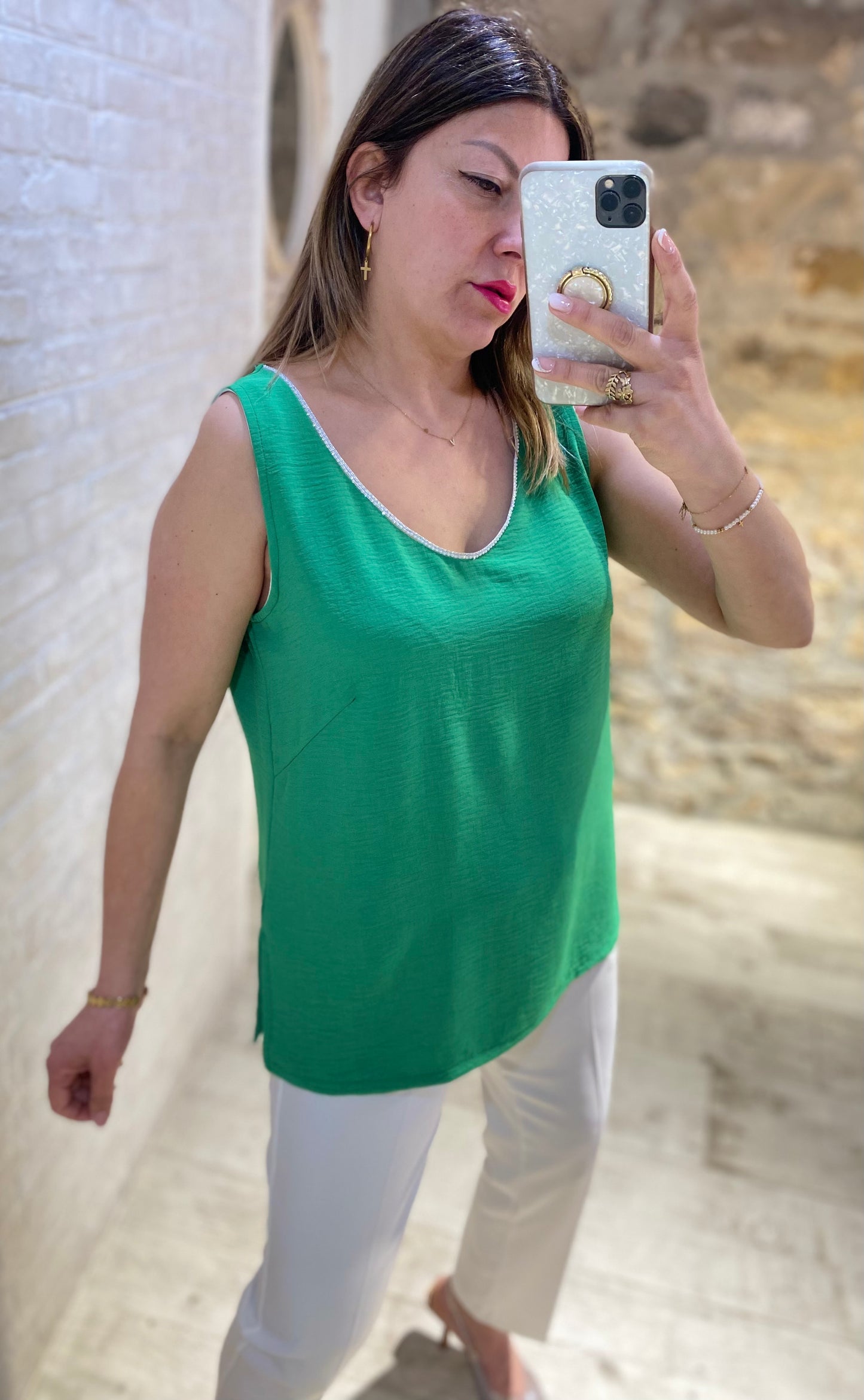 Blusa Collar Perlitas V Verde - Veronique
