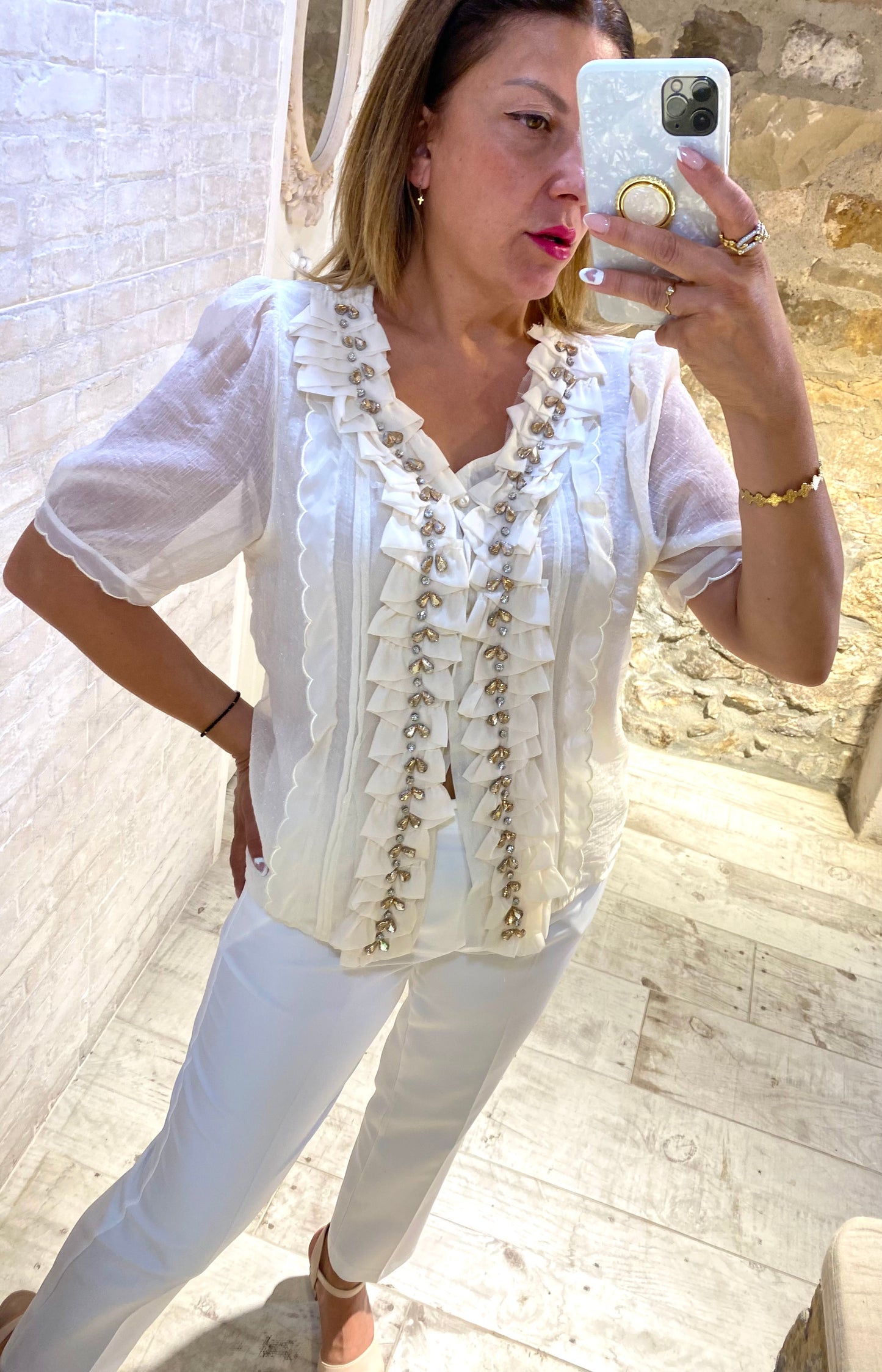 Blusa de encaje con gotas de pedrería - Veronique