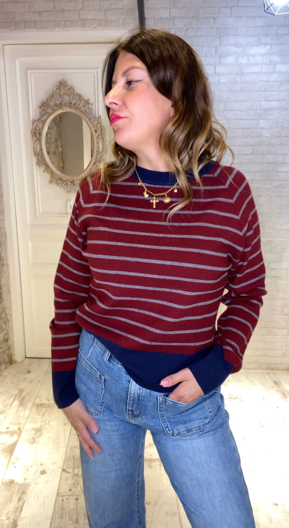 Jersey de Rayas Burdeos - Veronique