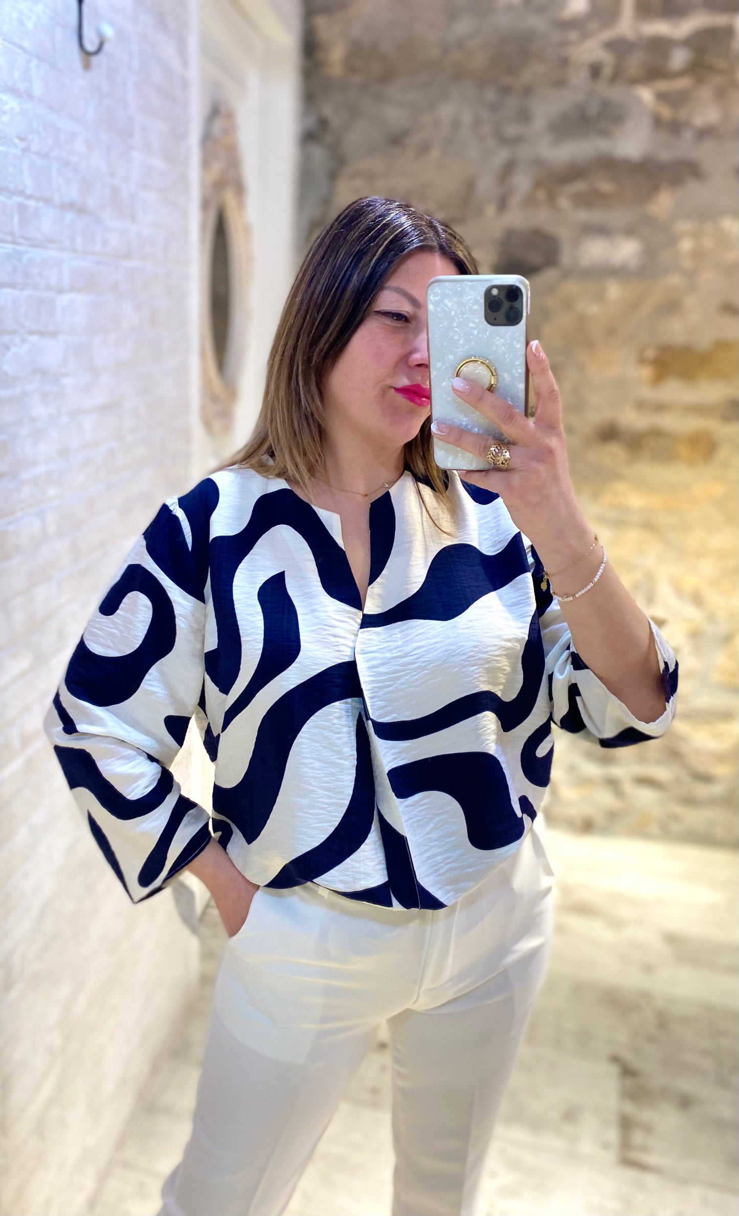 Blusa Estampada Azul y Blanco - Veronique