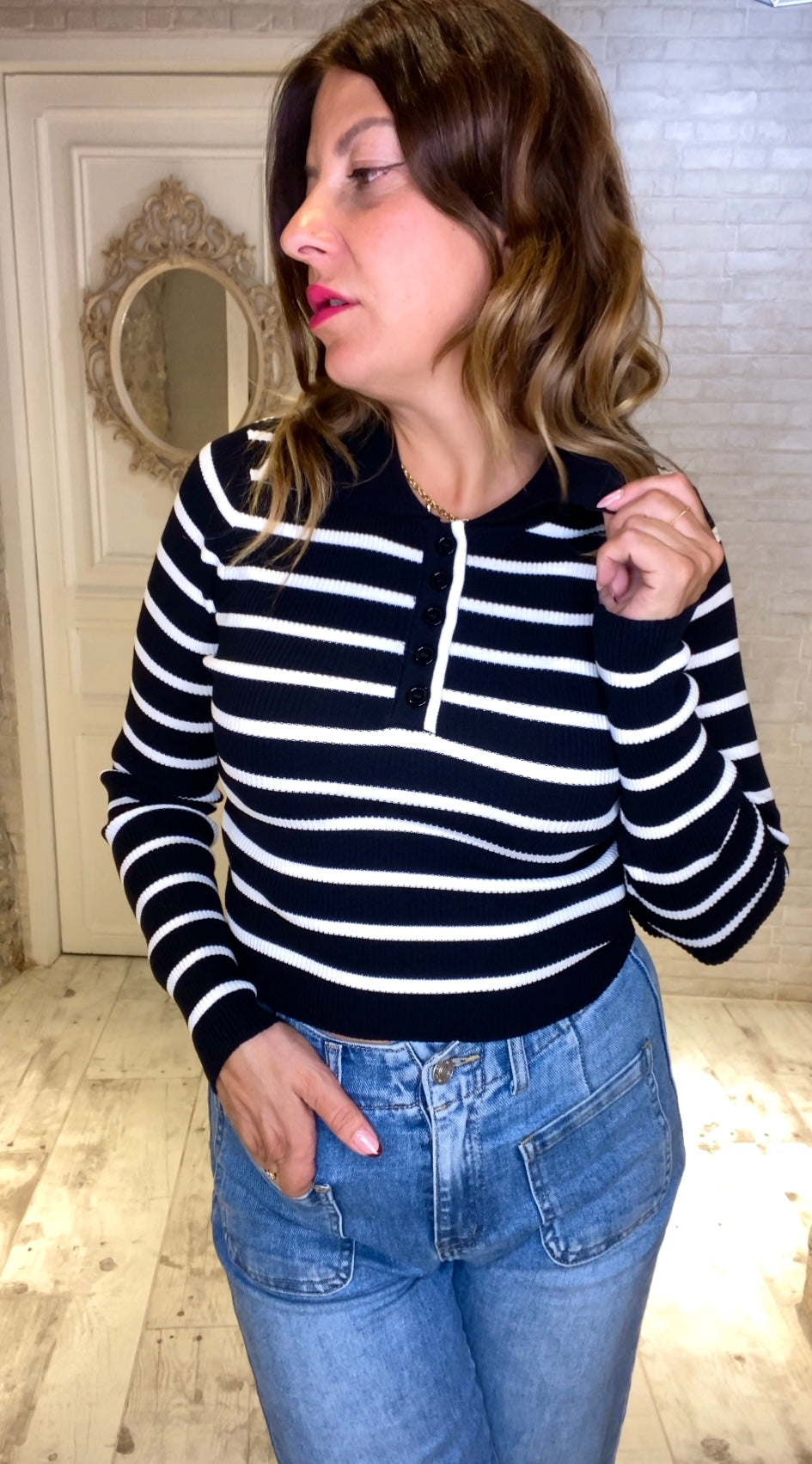 Jersey Polo Rayas Negro - Veronique