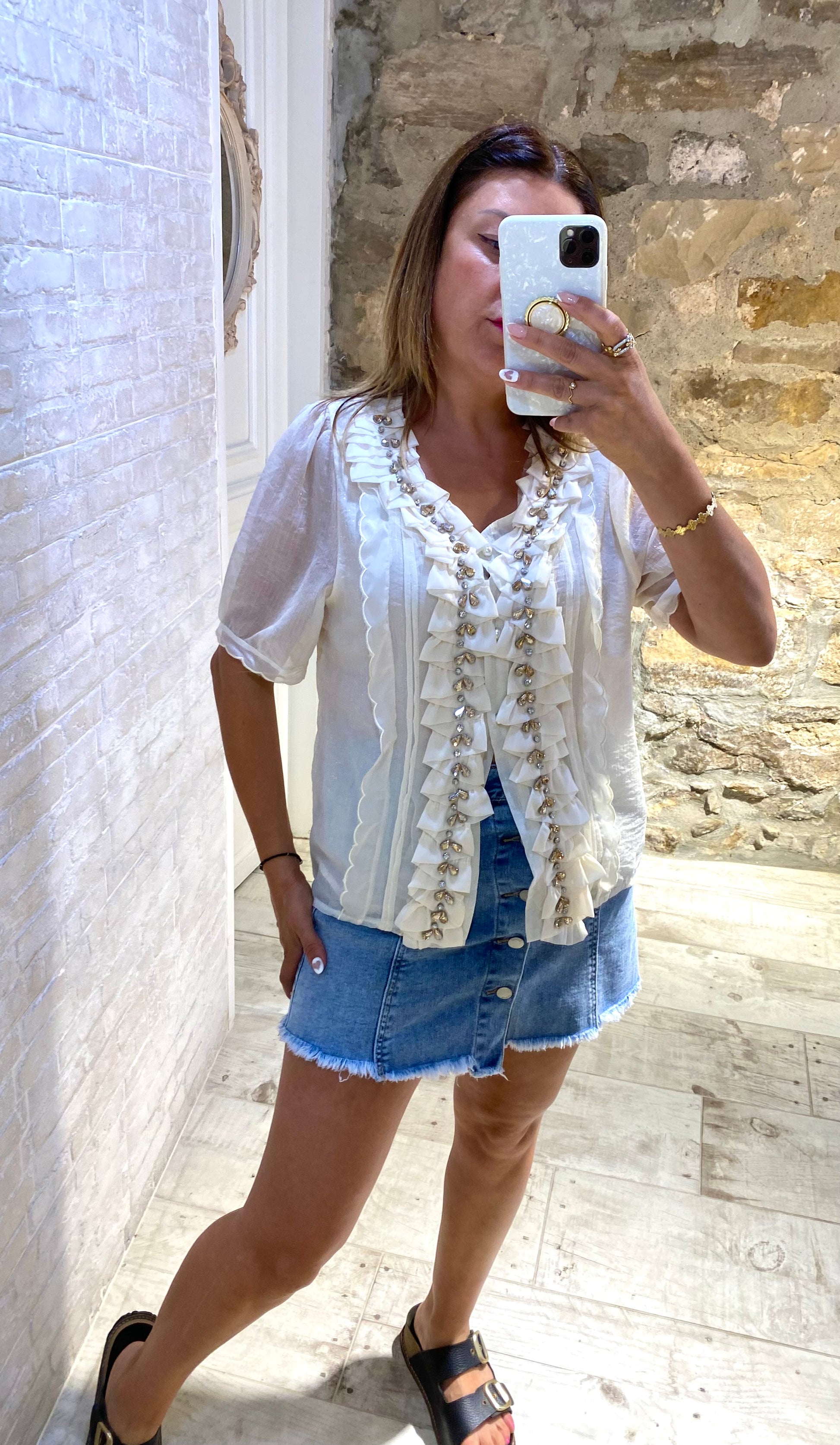 Blusa de encaje con gotas de pedrería - Veronique