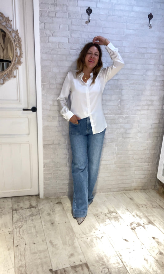 Camisa Blanca elástica con Botones - Veronique