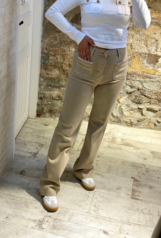 Pantalón beige Bolsillos pedreria - Veronique