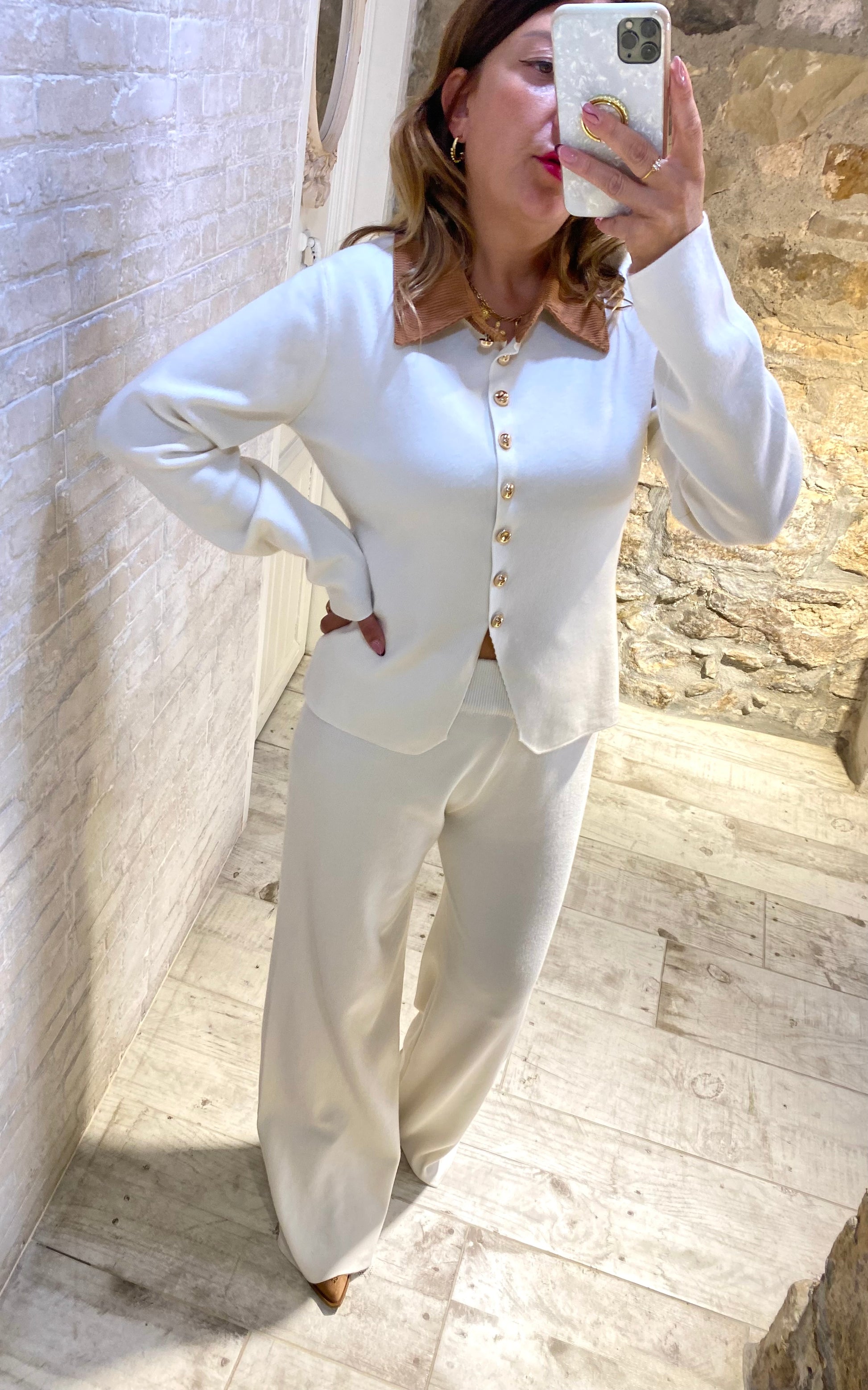 Conjunto Blanco Nadia cuello pana - Veronique