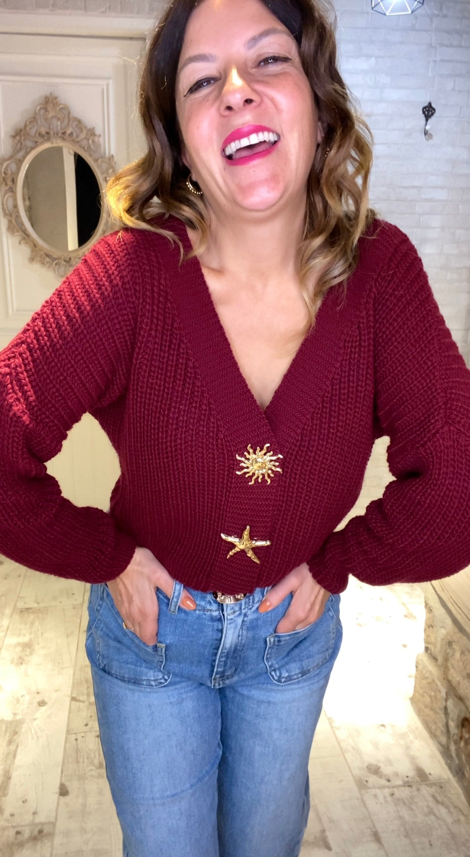 Jersey Crop Rojo de punto , sol y mar - Veronique