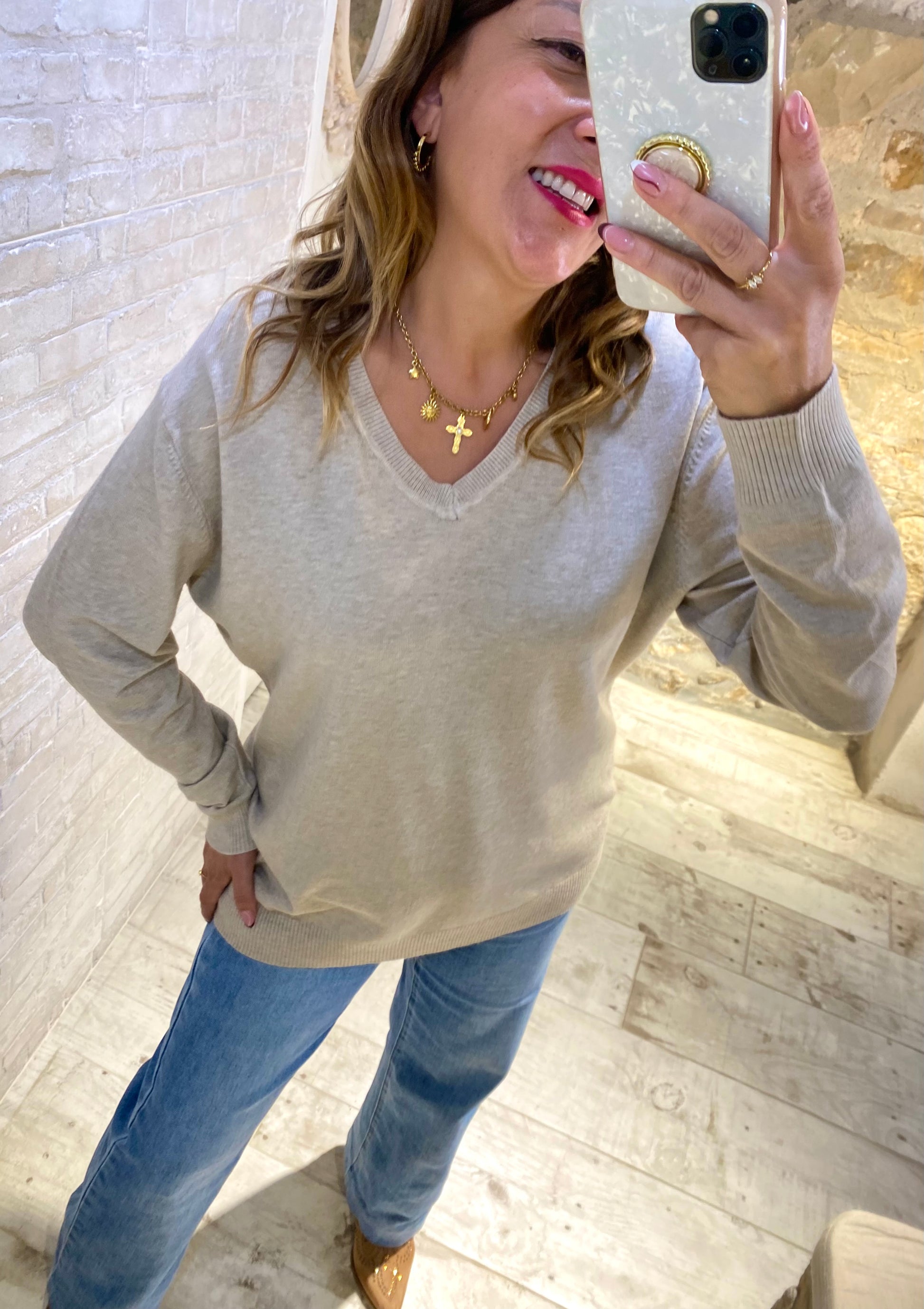 Jersey Beige Liso - Veronique