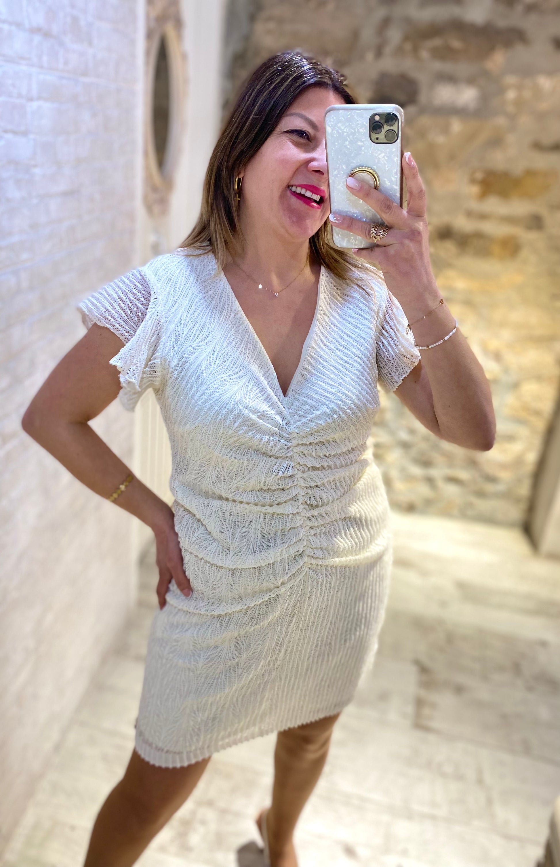Vestido Fruncido con Encaje - Veronique