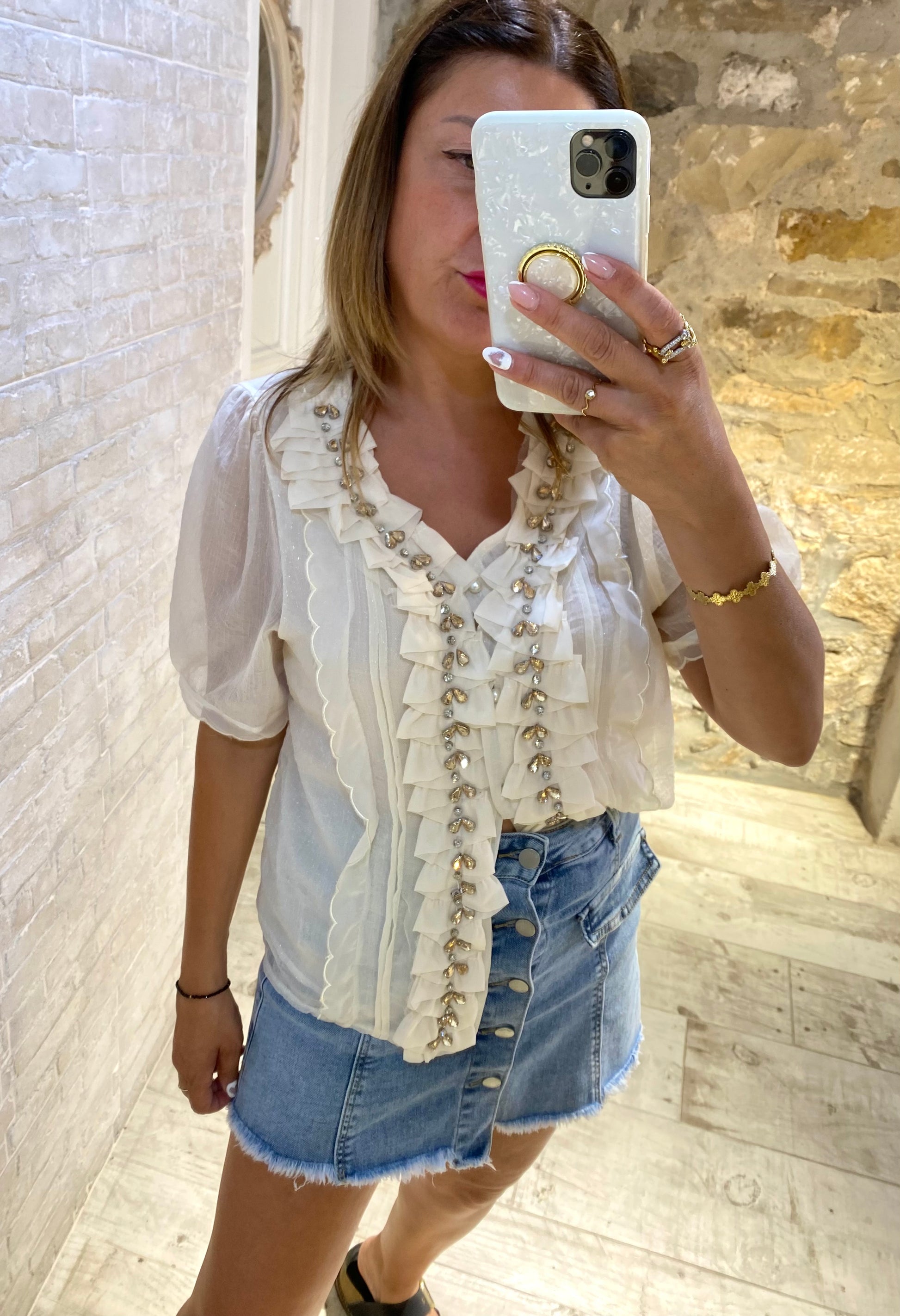 Blusa de encaje con gotas de pedrería - Veronique