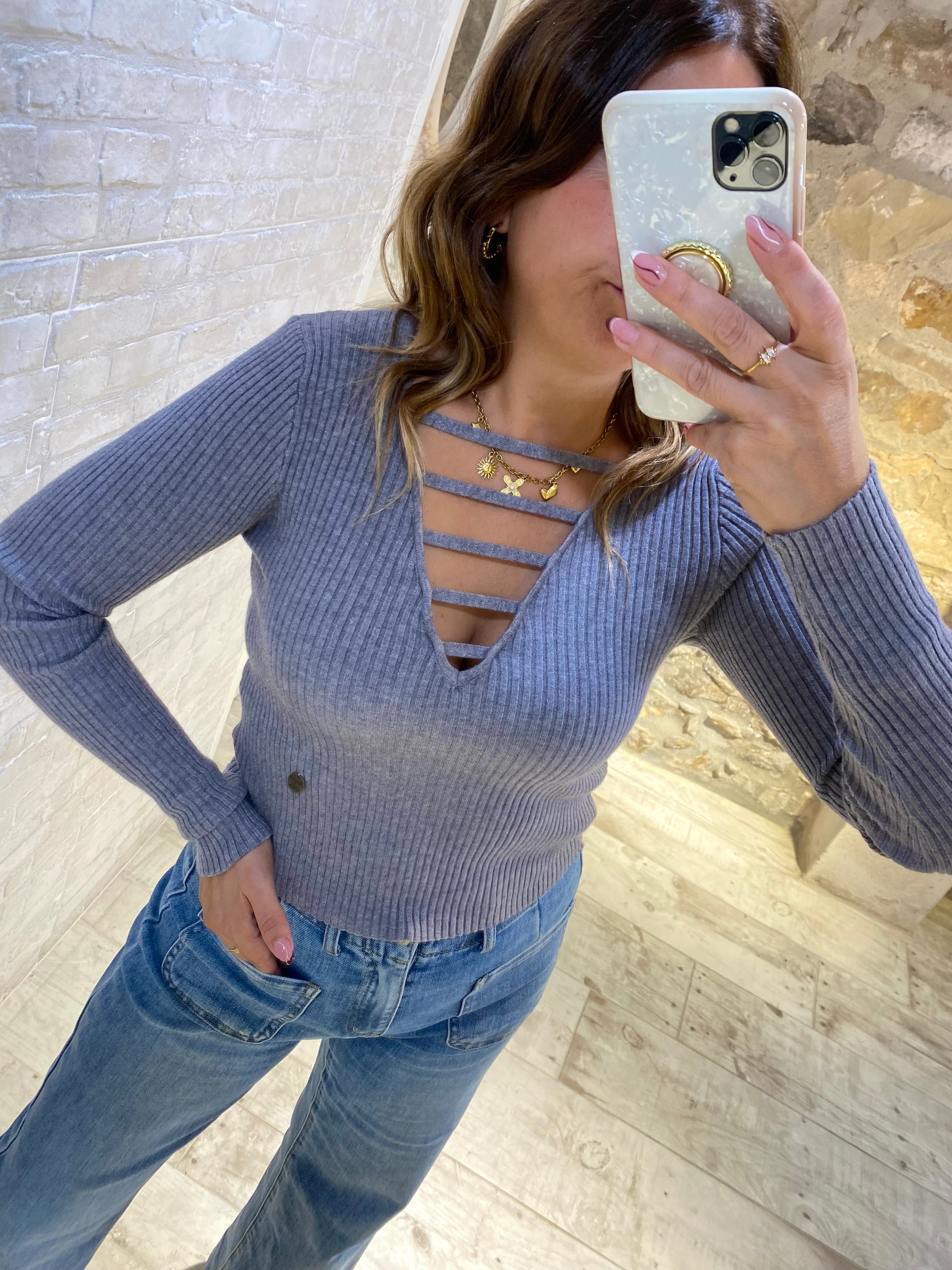 Jersey Gris Tiras Pecho - Veronique