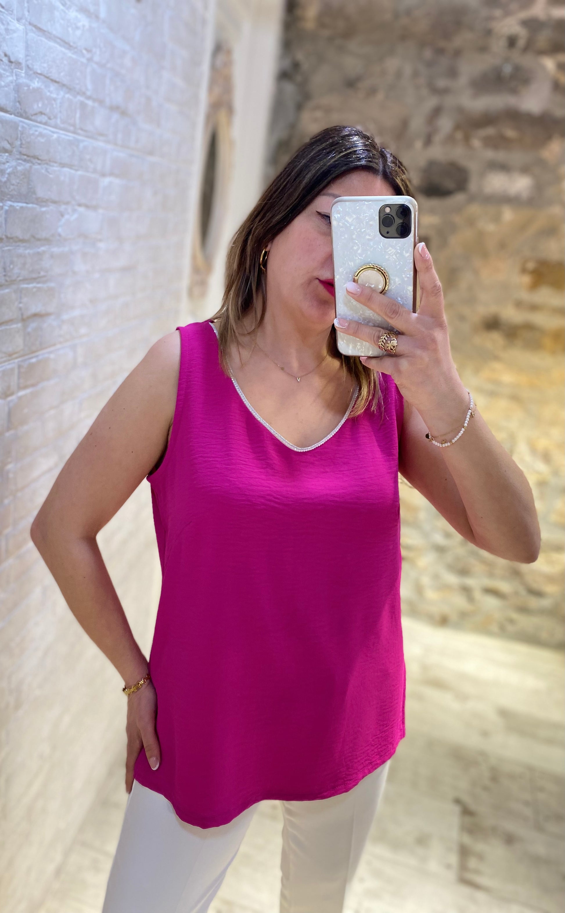 Blusa Collar Perlitas V Rosa - Veronique