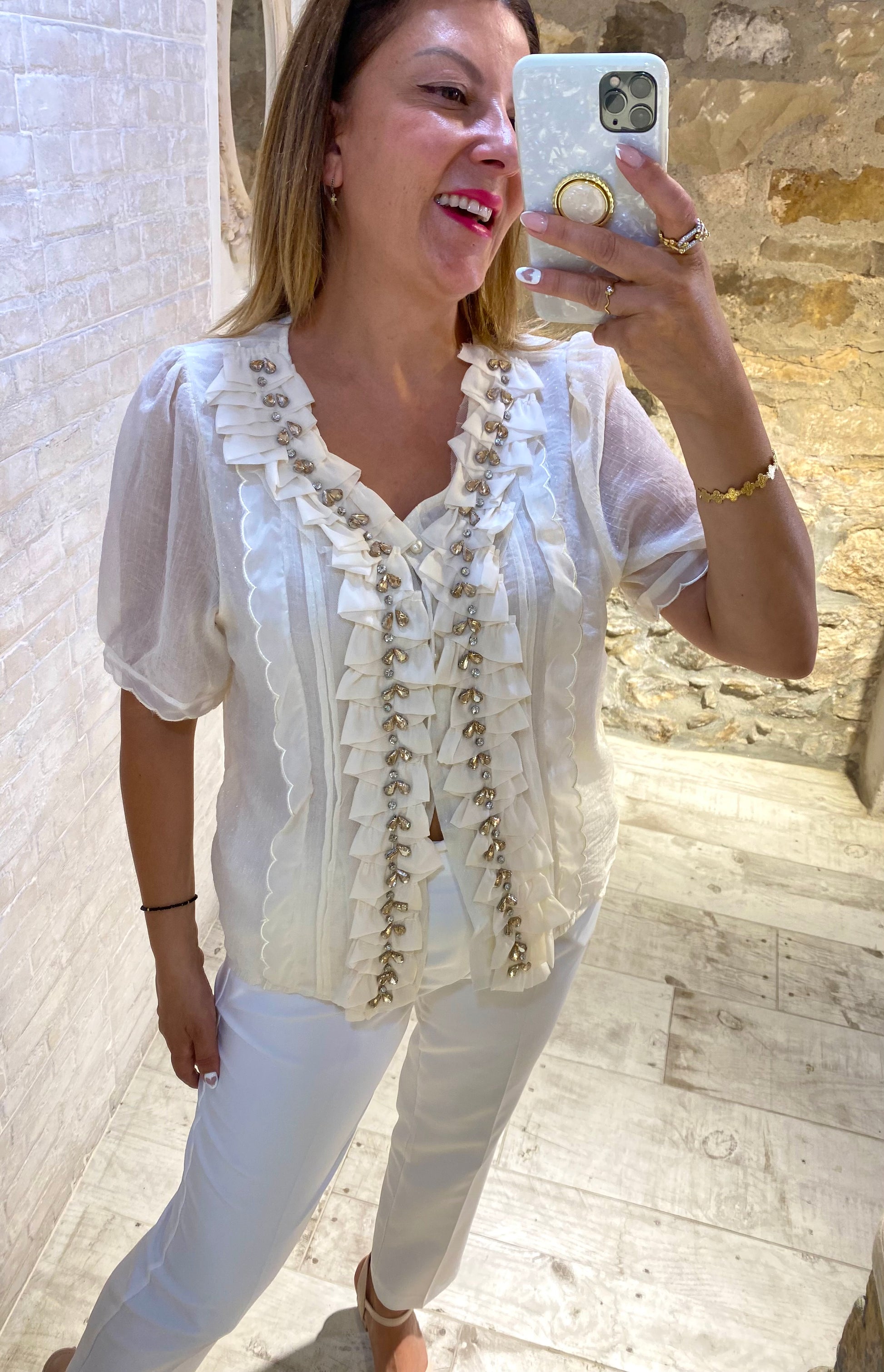 Blusa de encaje con gotas de pedrería - Veronique