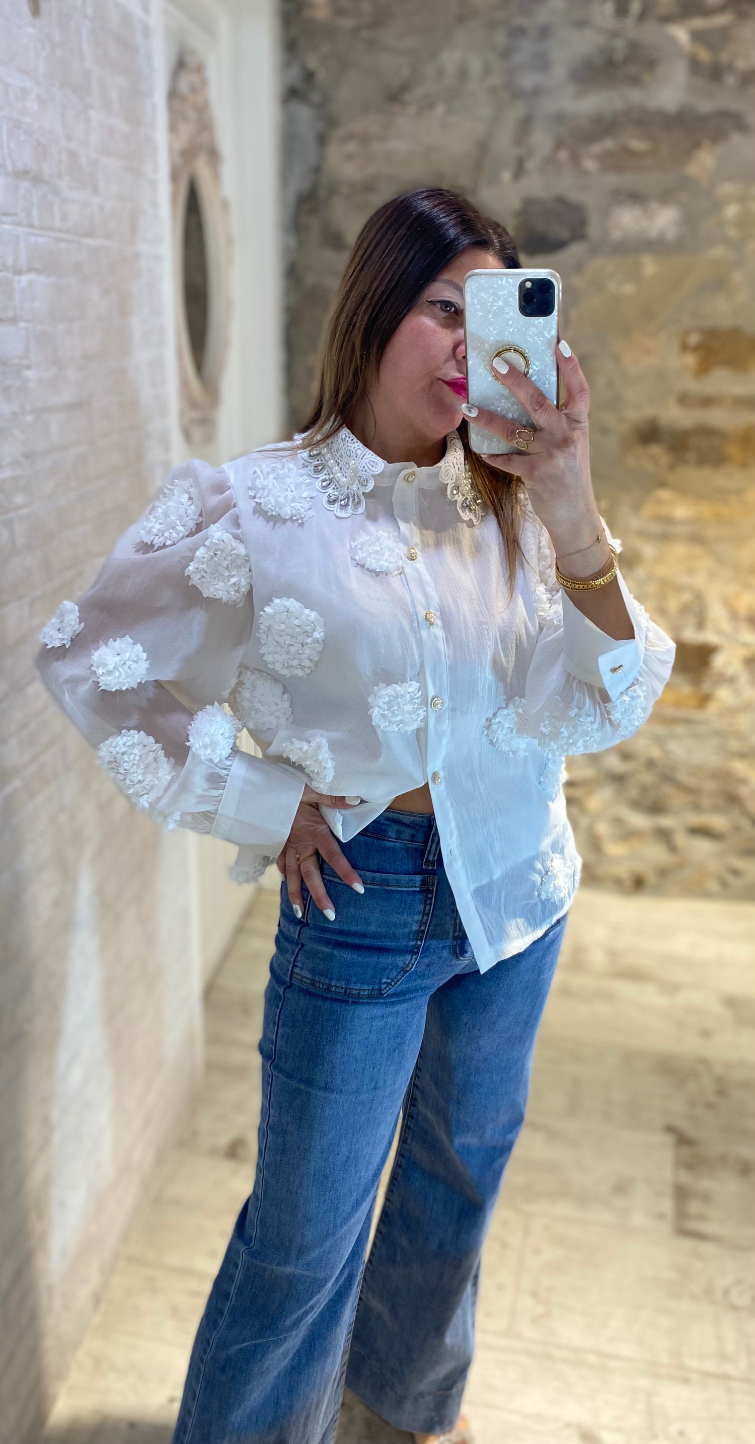 Blusa Blanca Pomposa Cuello JOYA - Veronique