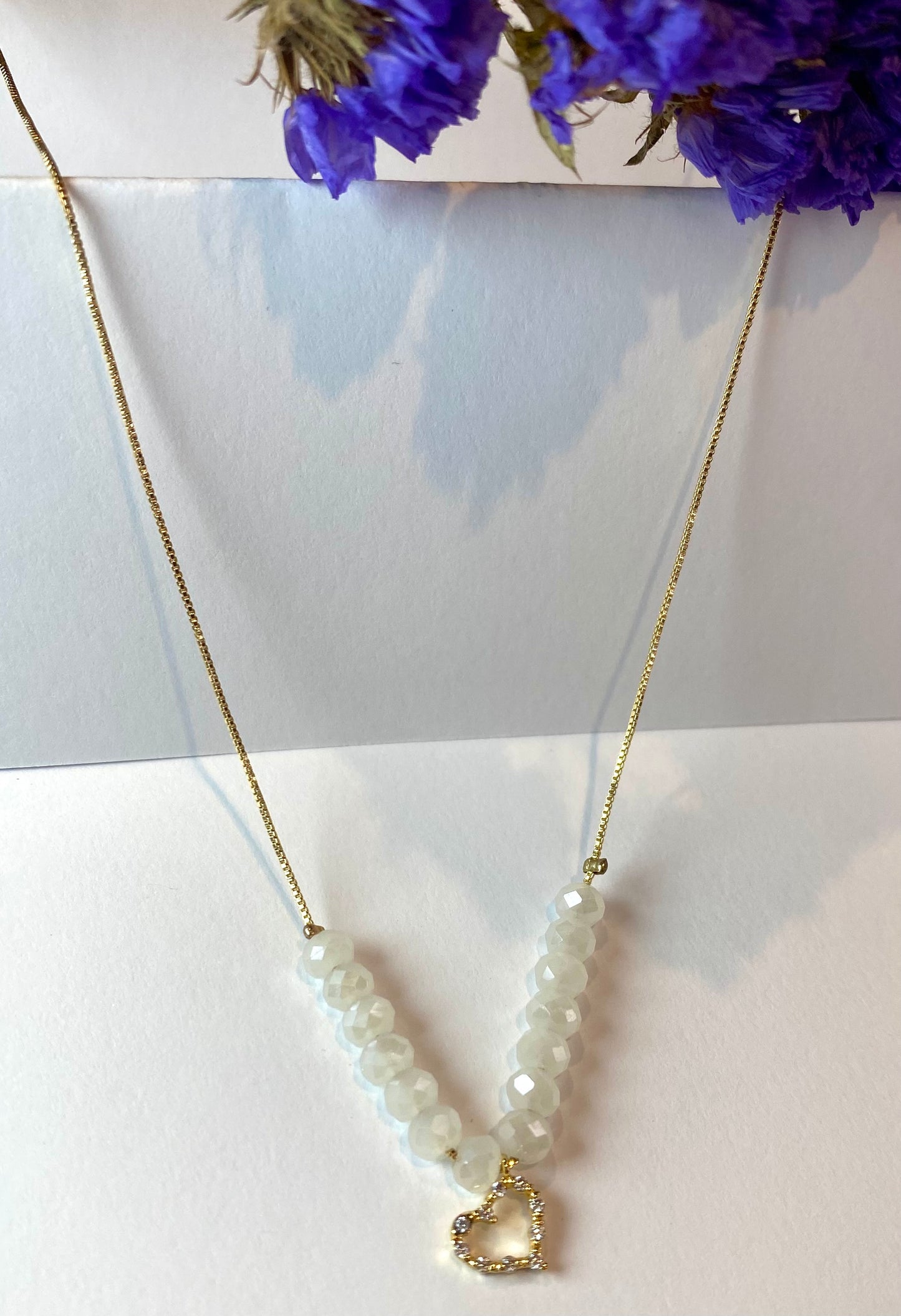 Collar Piedra Blanca y Corazón - Veronique