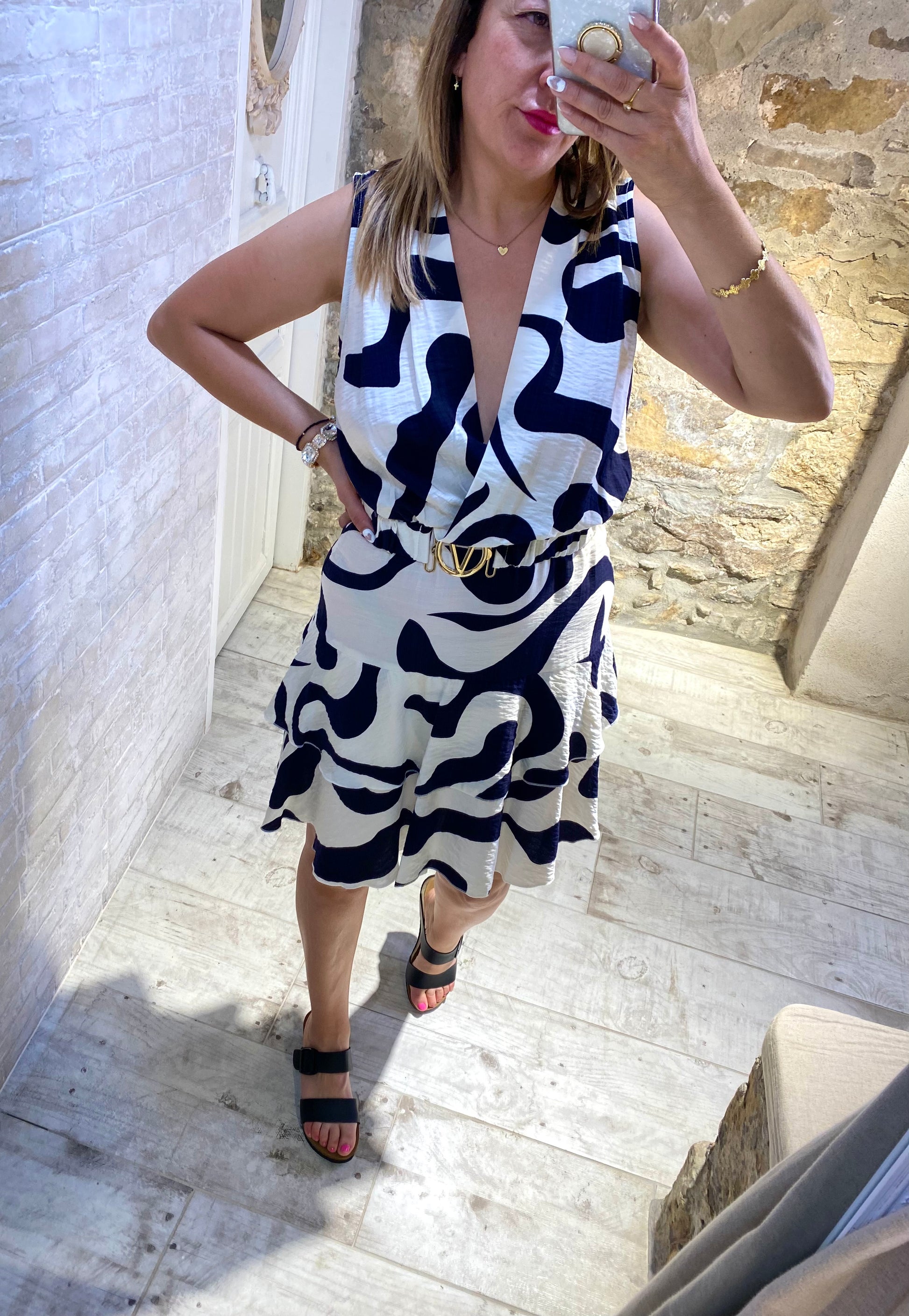 Vestido Estampado con Cinturón - Veronique