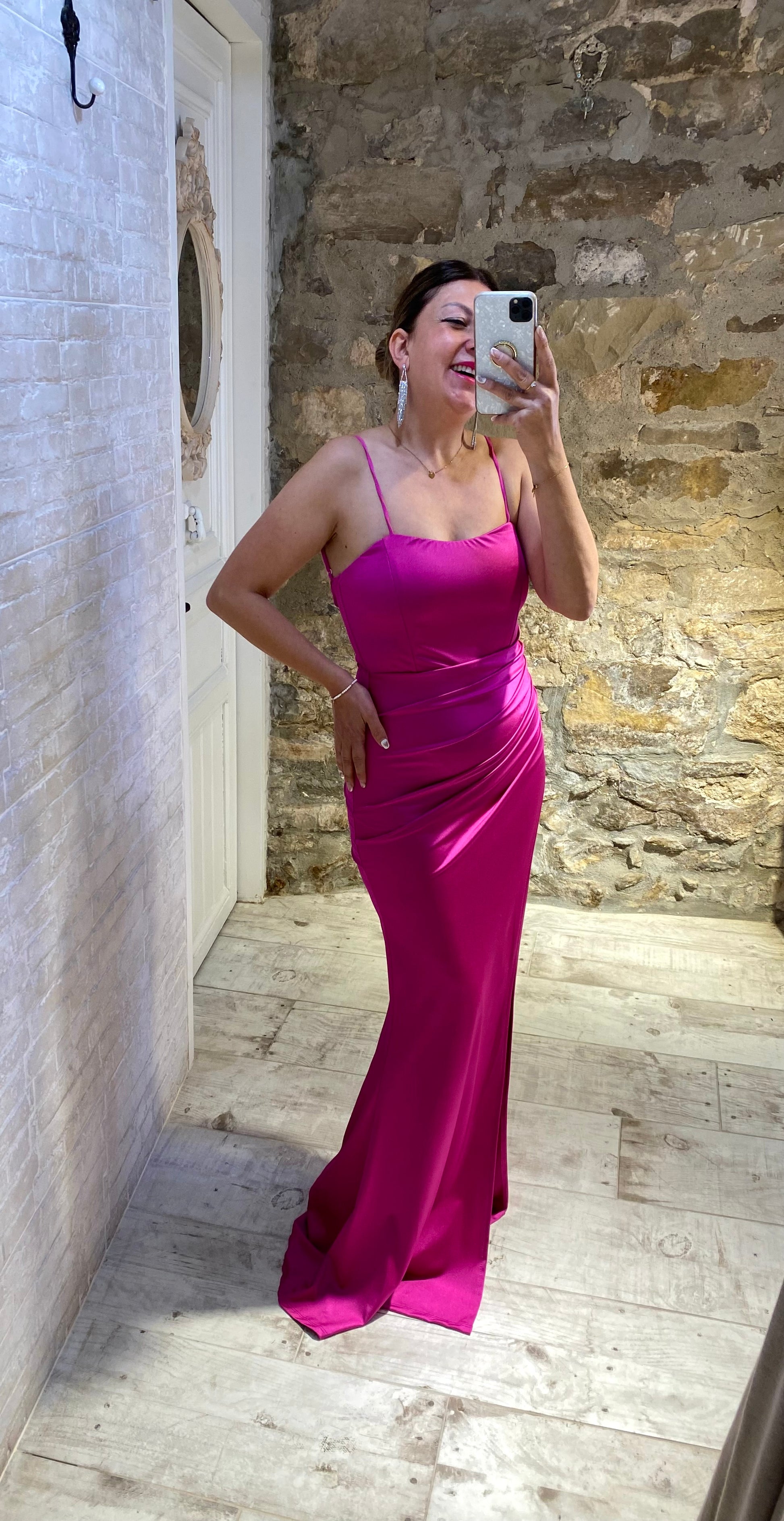 Vestido Largo Rosa Fruncido Culete - Veronique