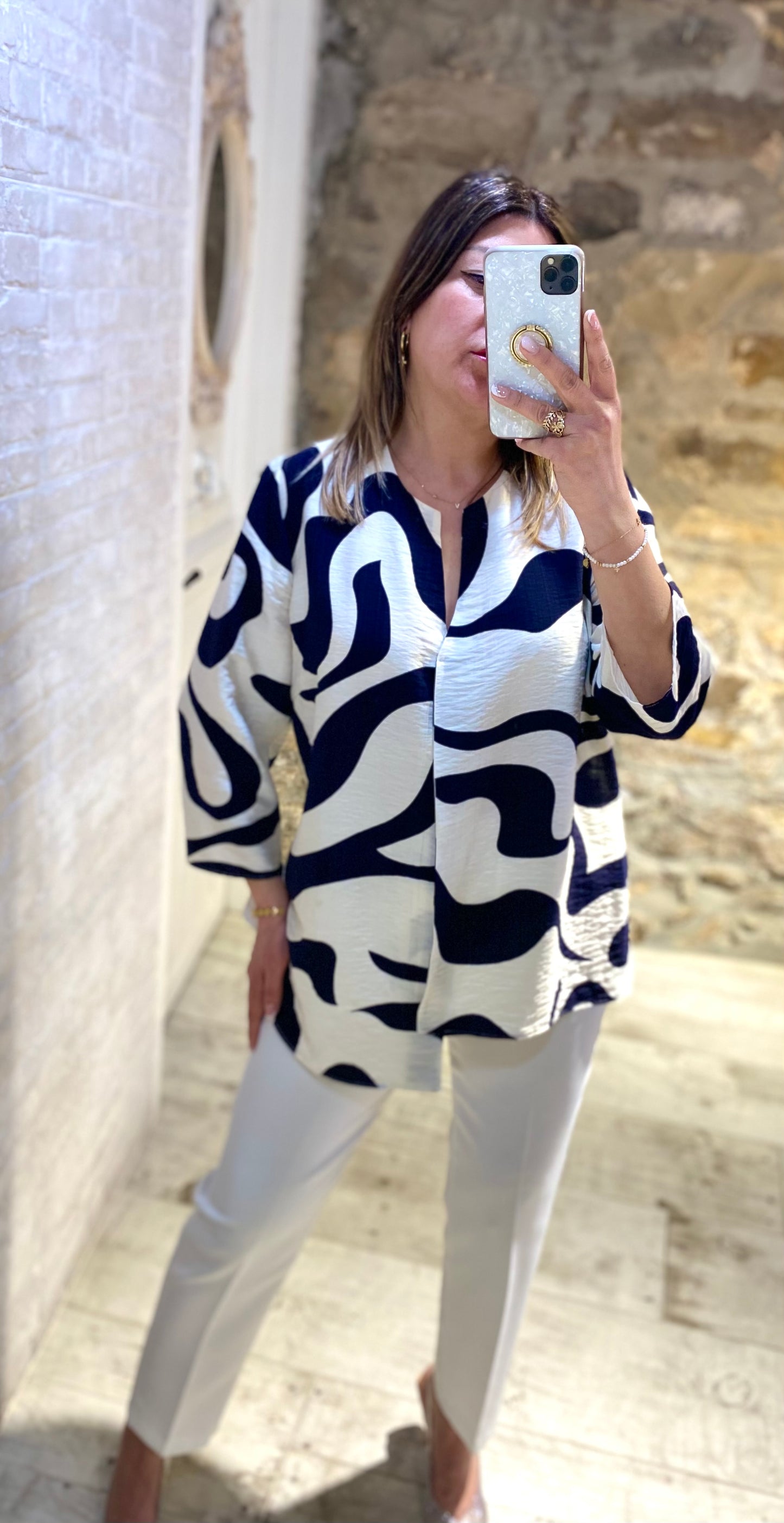 Blusa Estampada Azul y Blanco - Veronique