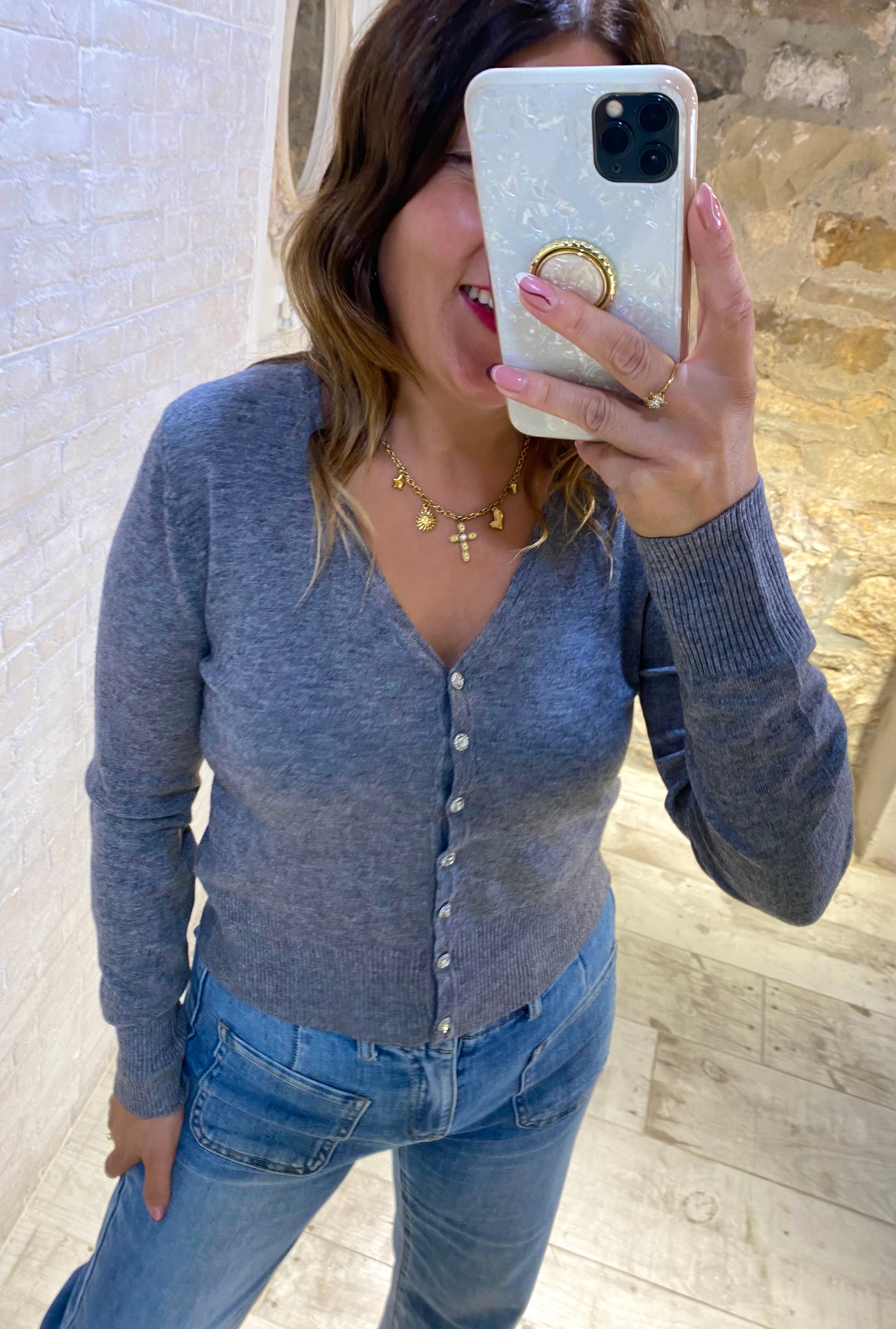 Jersey Gris botones joya - Veronique