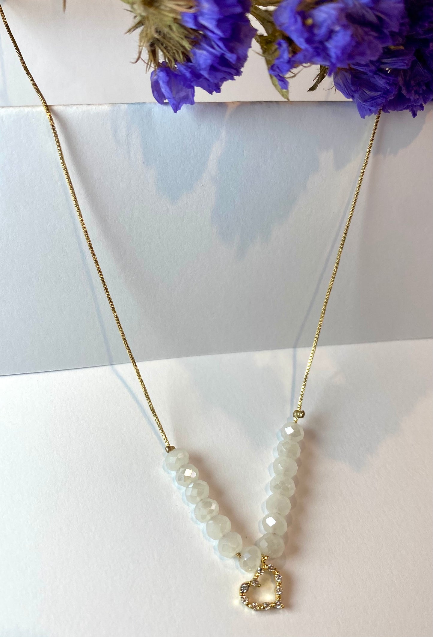 Collar Piedra Blanca y Corazón - Veronique