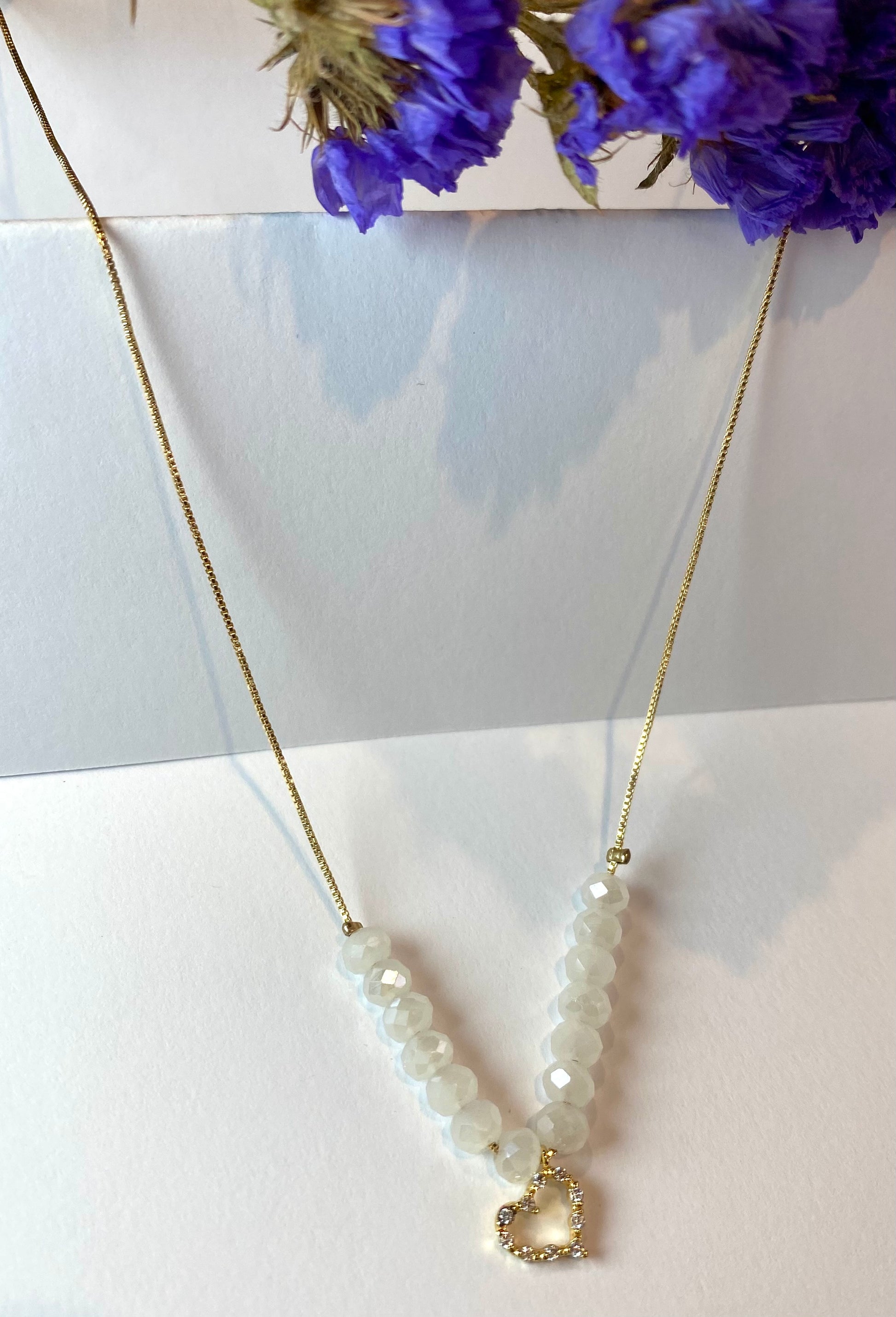 Collar Piedra Blanca y Corazón - Veronique