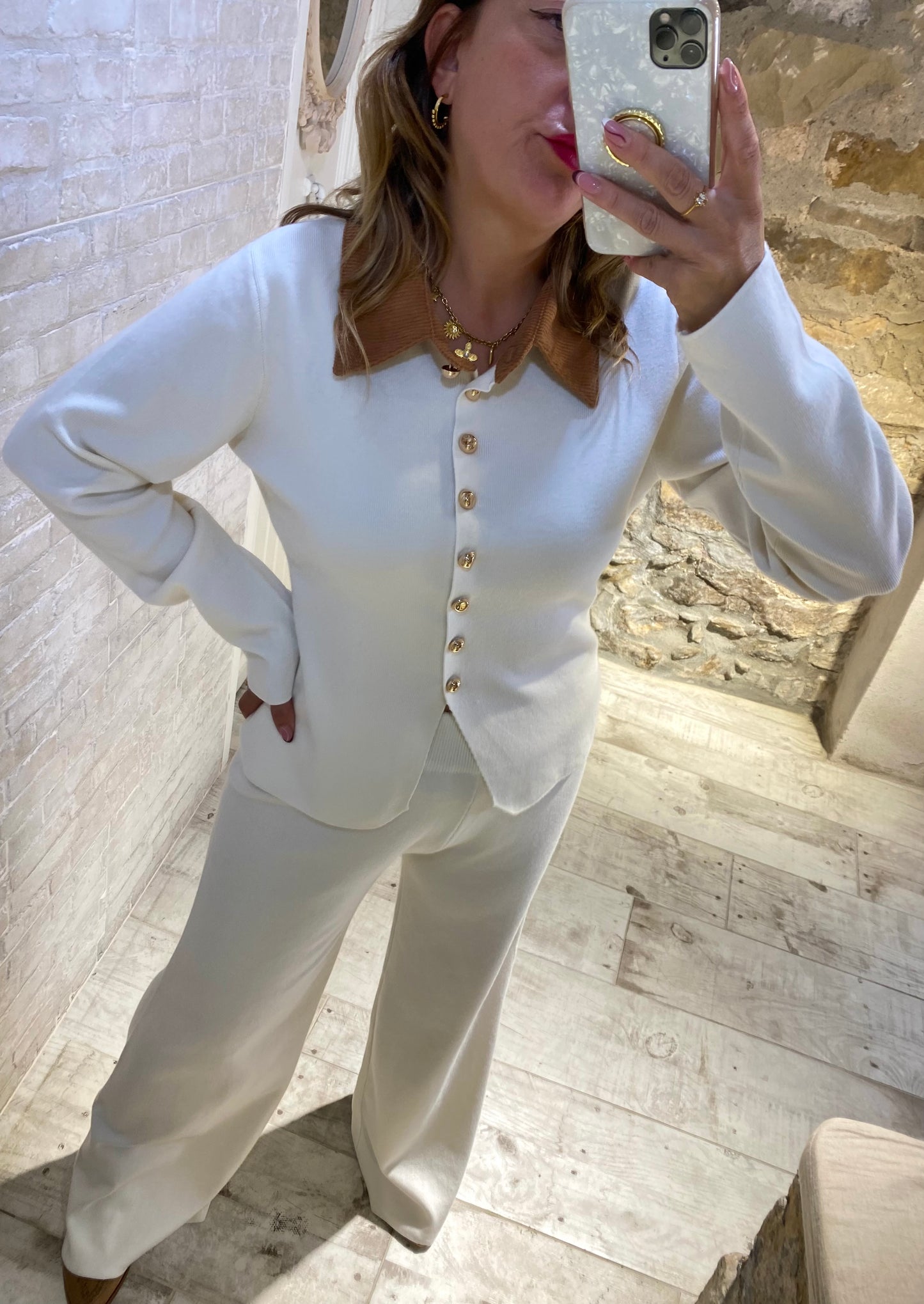 Conjunto Blanco Nadia cuello pana - Veronique
