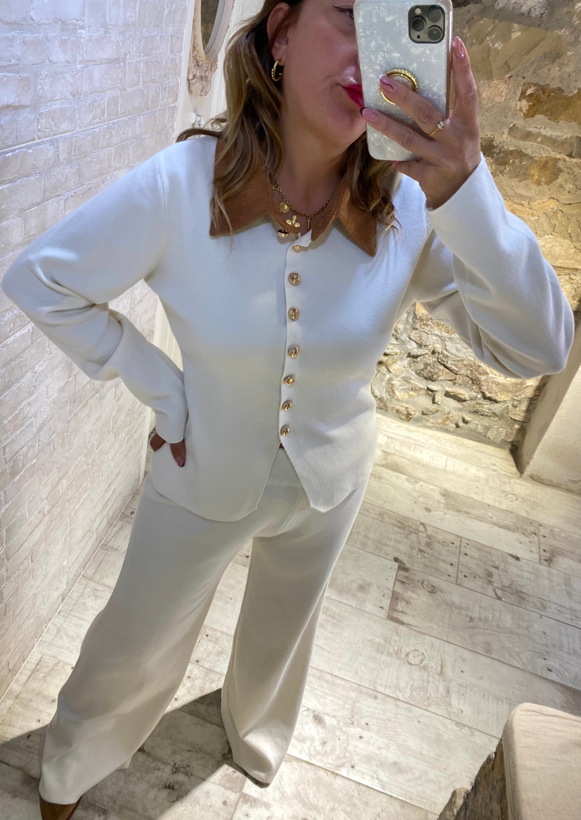 Conjunto Blanco Nadia cuello pana - Veronique