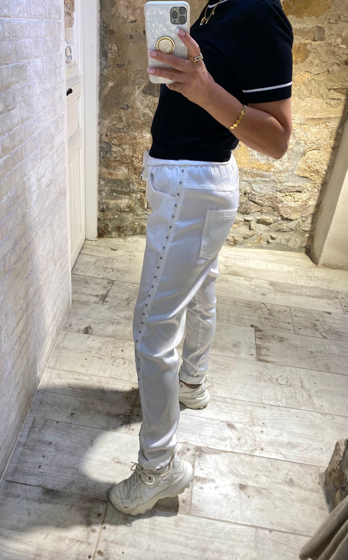 Pantalón Blanco Tachas Lado - Veronique