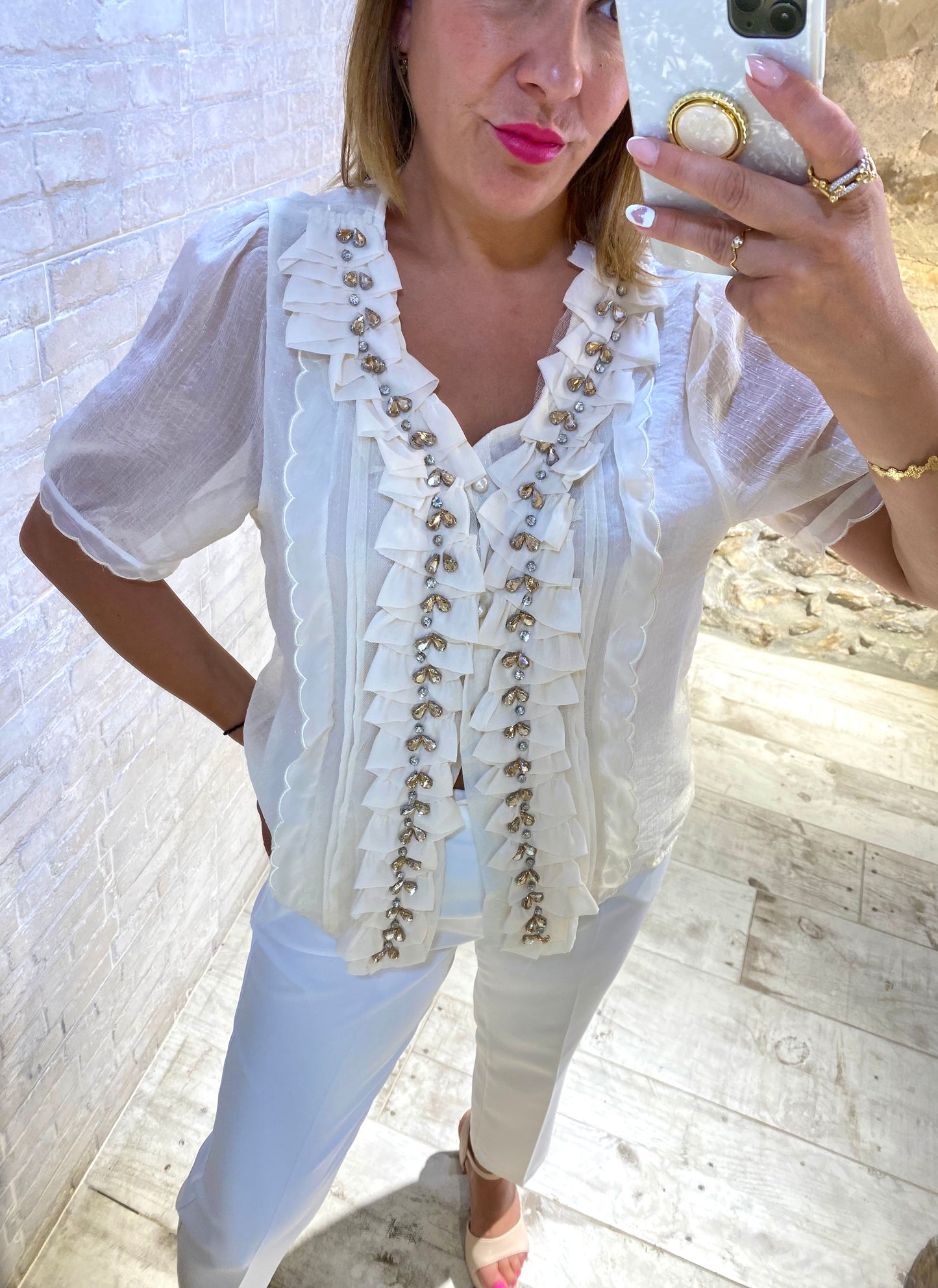 Blusa de encaje con gotas de pedrería - Veronique