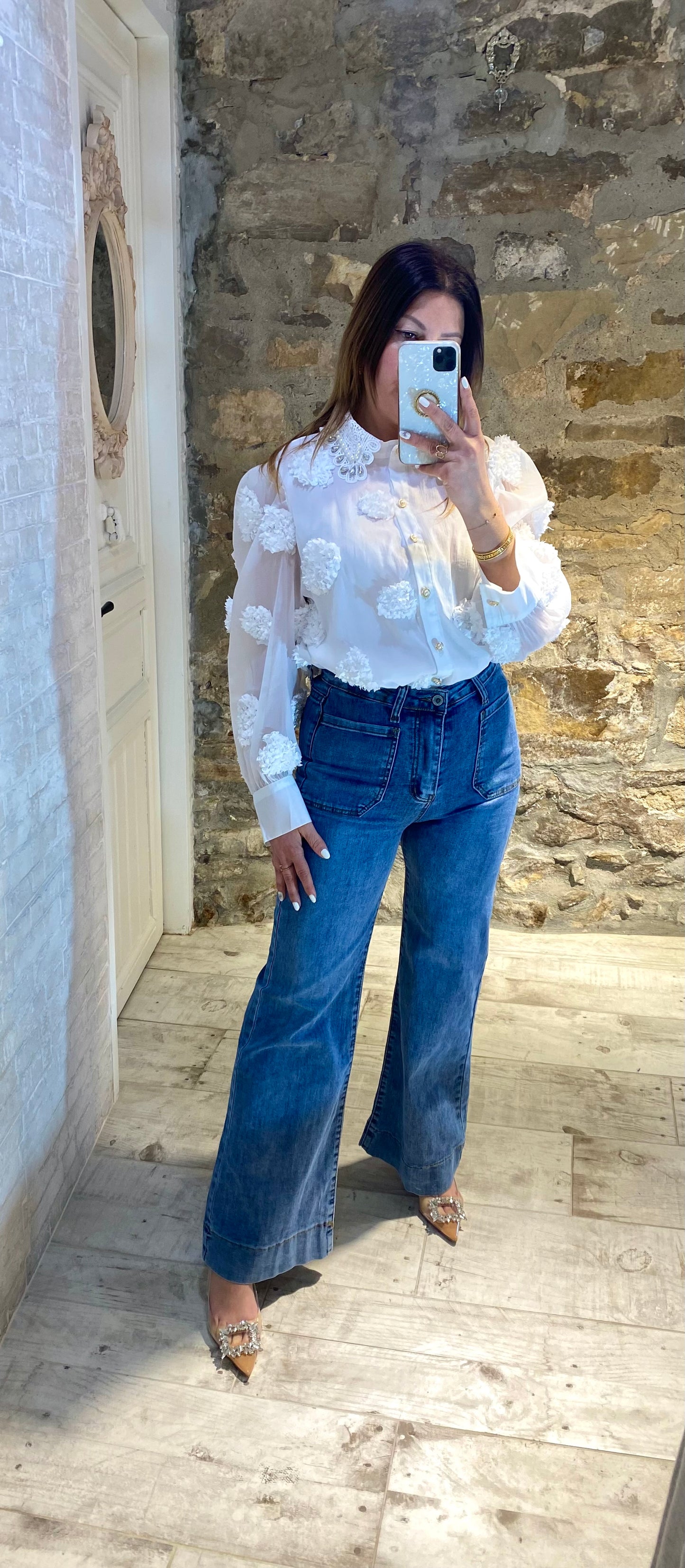 Blusa Blanca Pomposa Cuello JOYA - Veronique