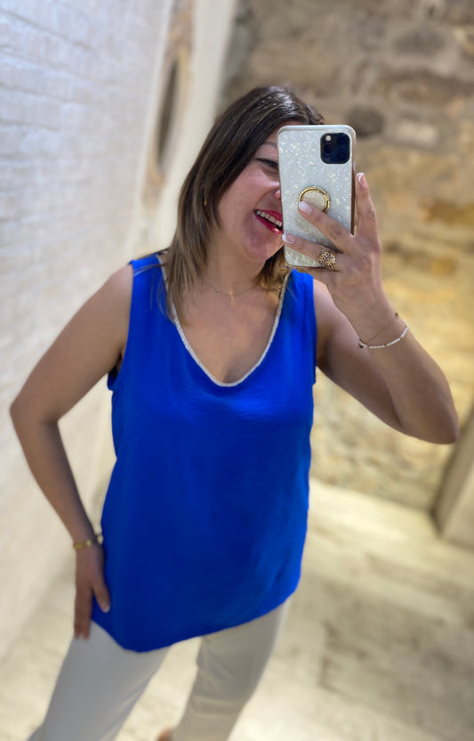 Blusa Collar perlitas V Azul - Veronique