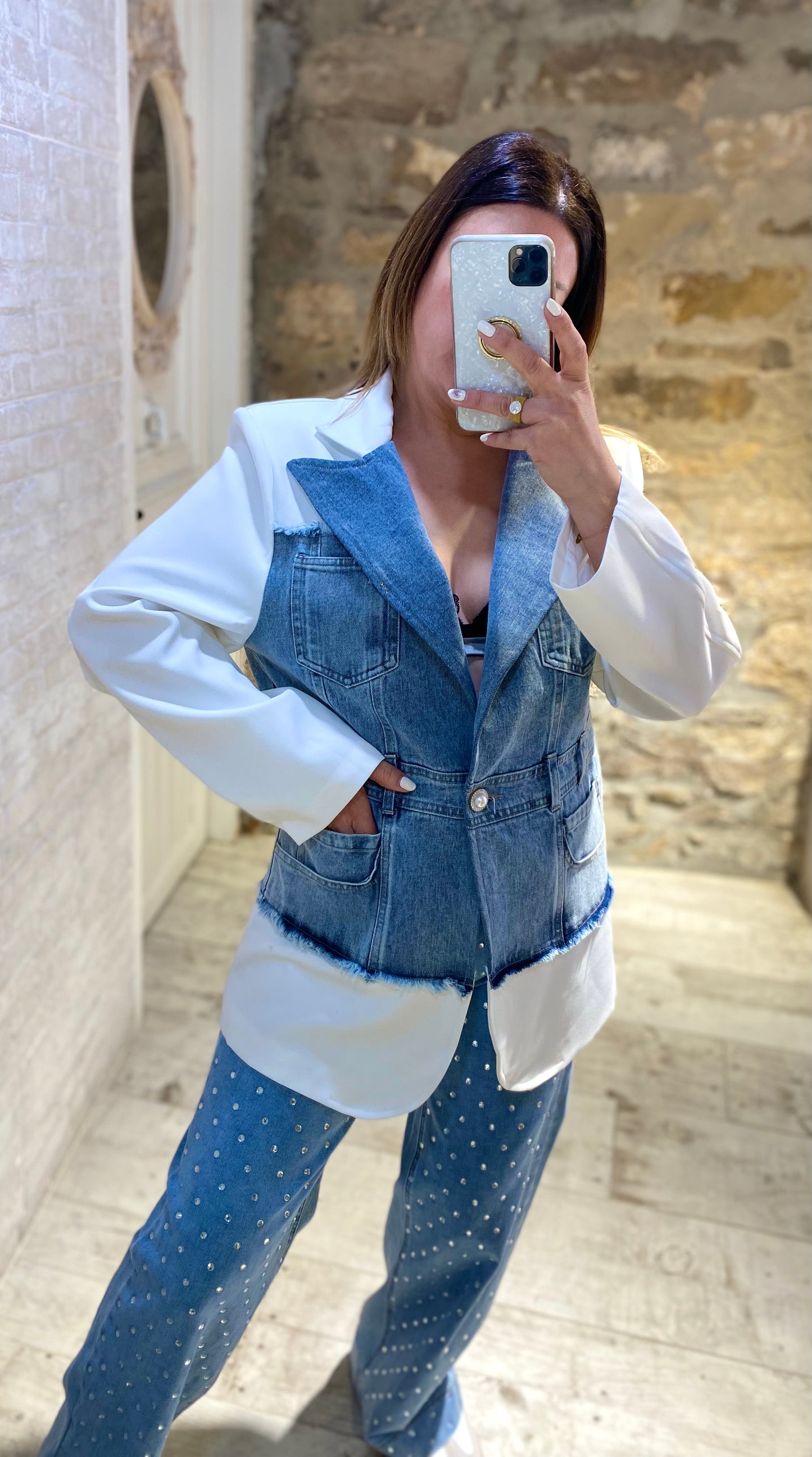 Blazer Denim Larga Blanca - Veronique