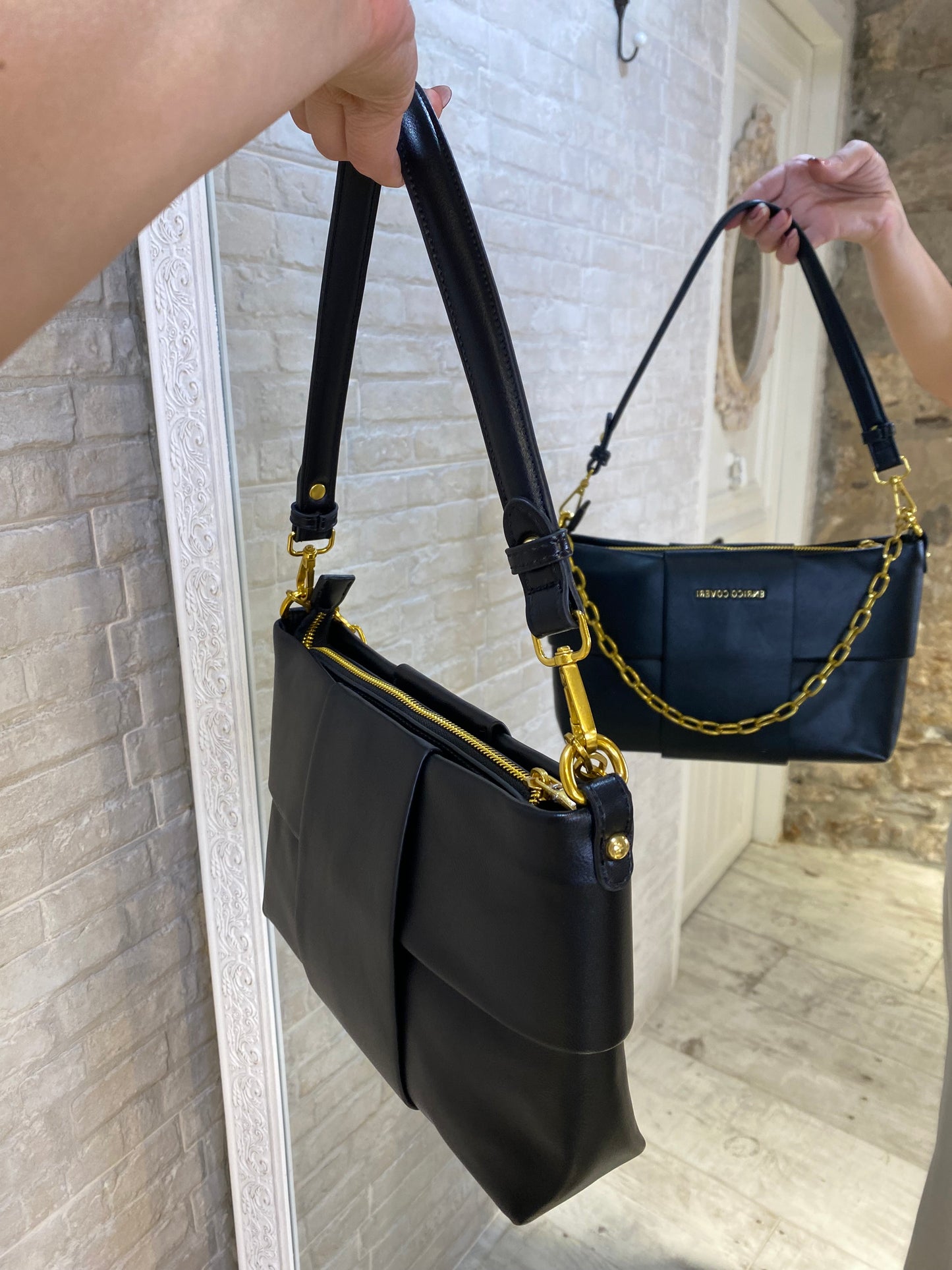 Bolso mediano Negro,cadena colgante correas regulables - Veronique