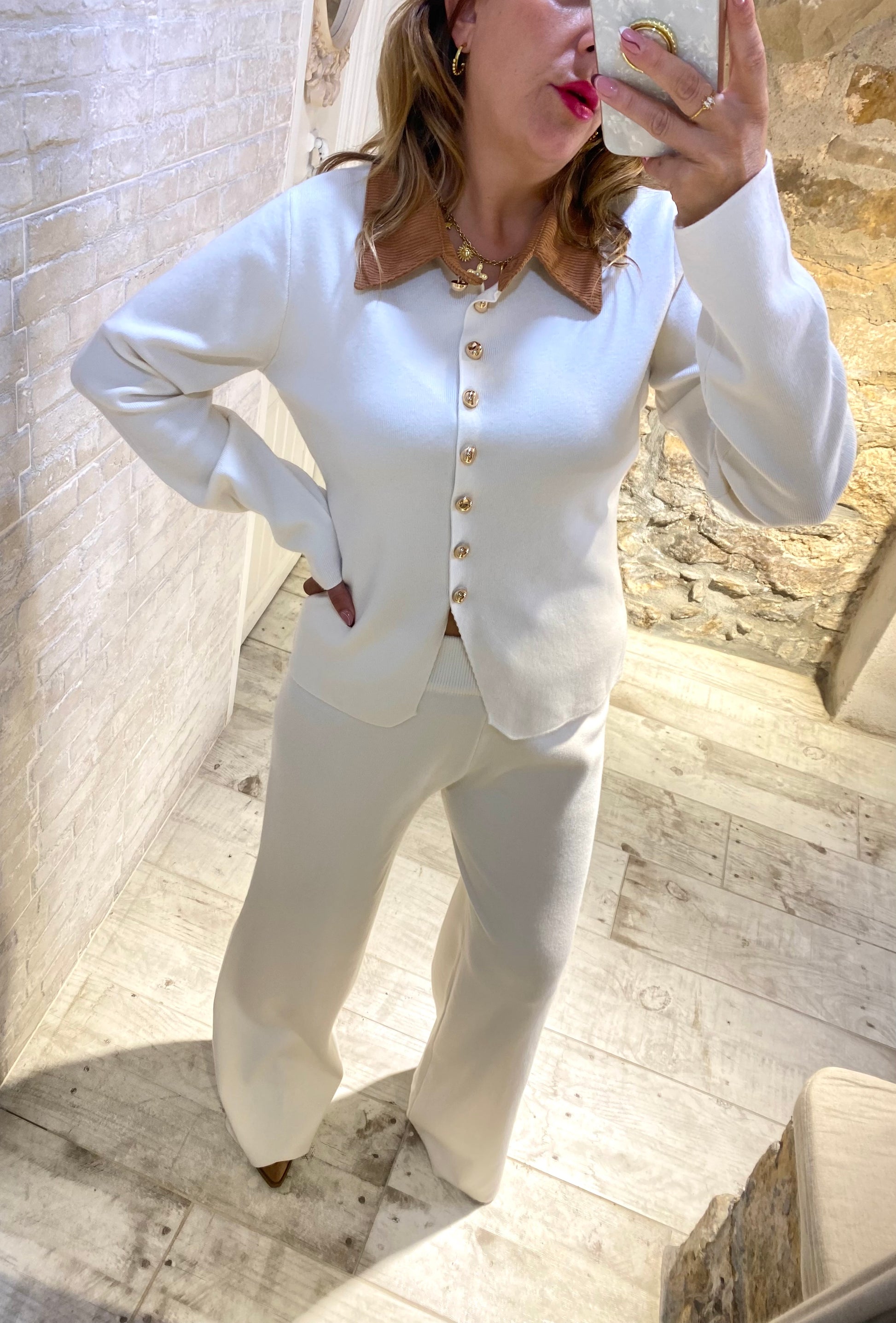 Conjunto Blanco Nadia cuello pana - Veronique