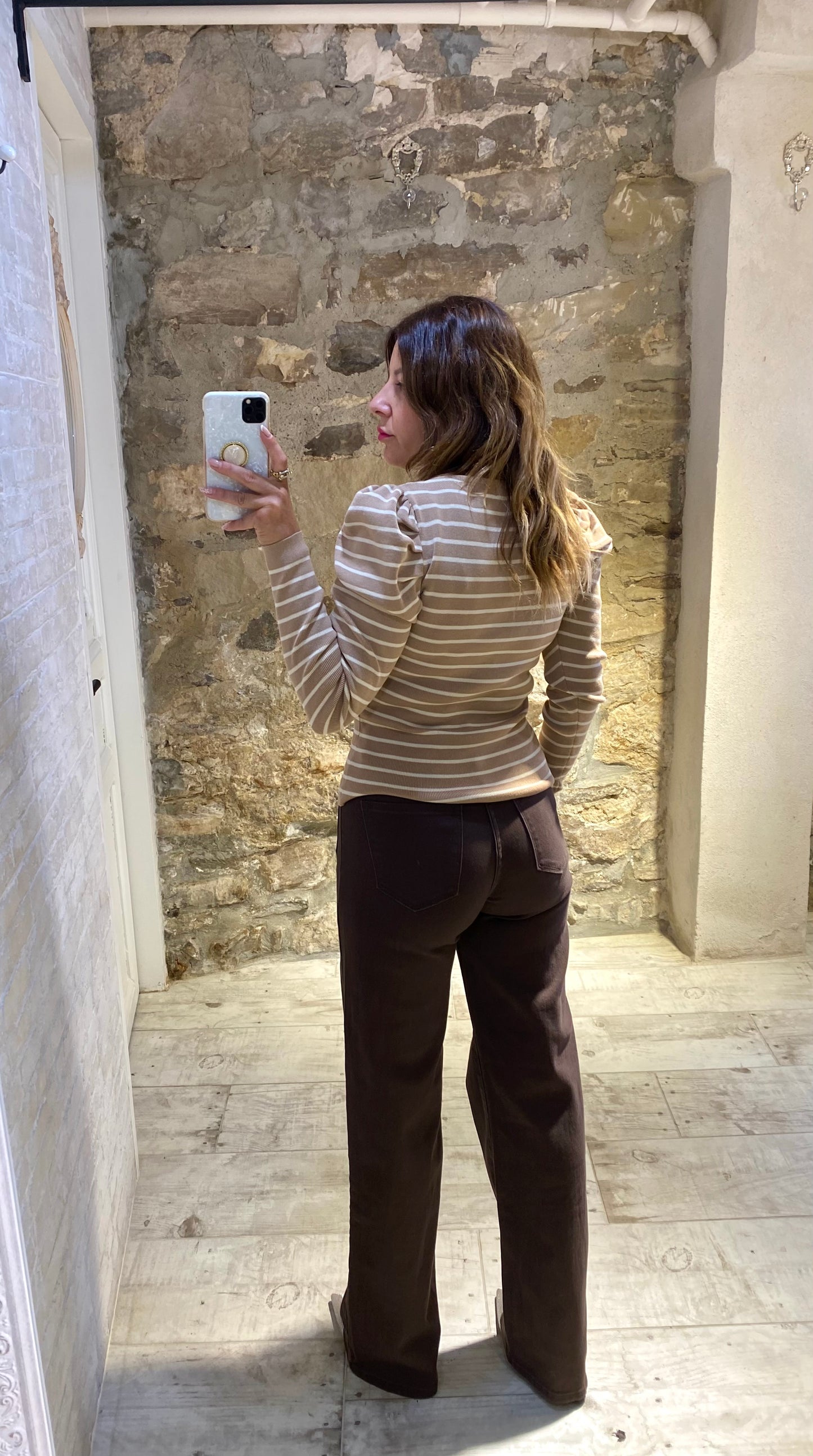 Jersey de Rayas Beige cuello pico - Veronique