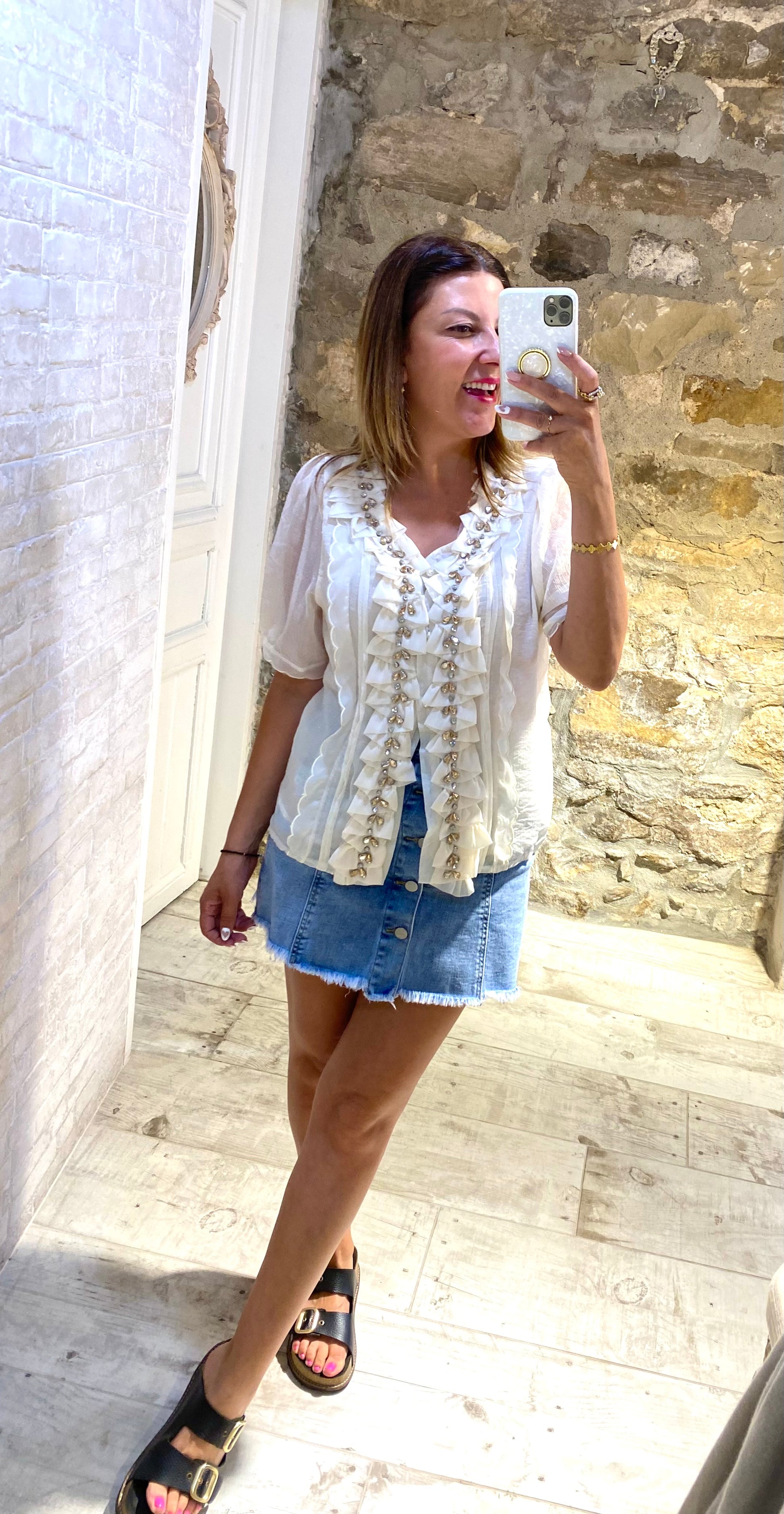 Blusa de encaje con gotas de pedrería - Veronique