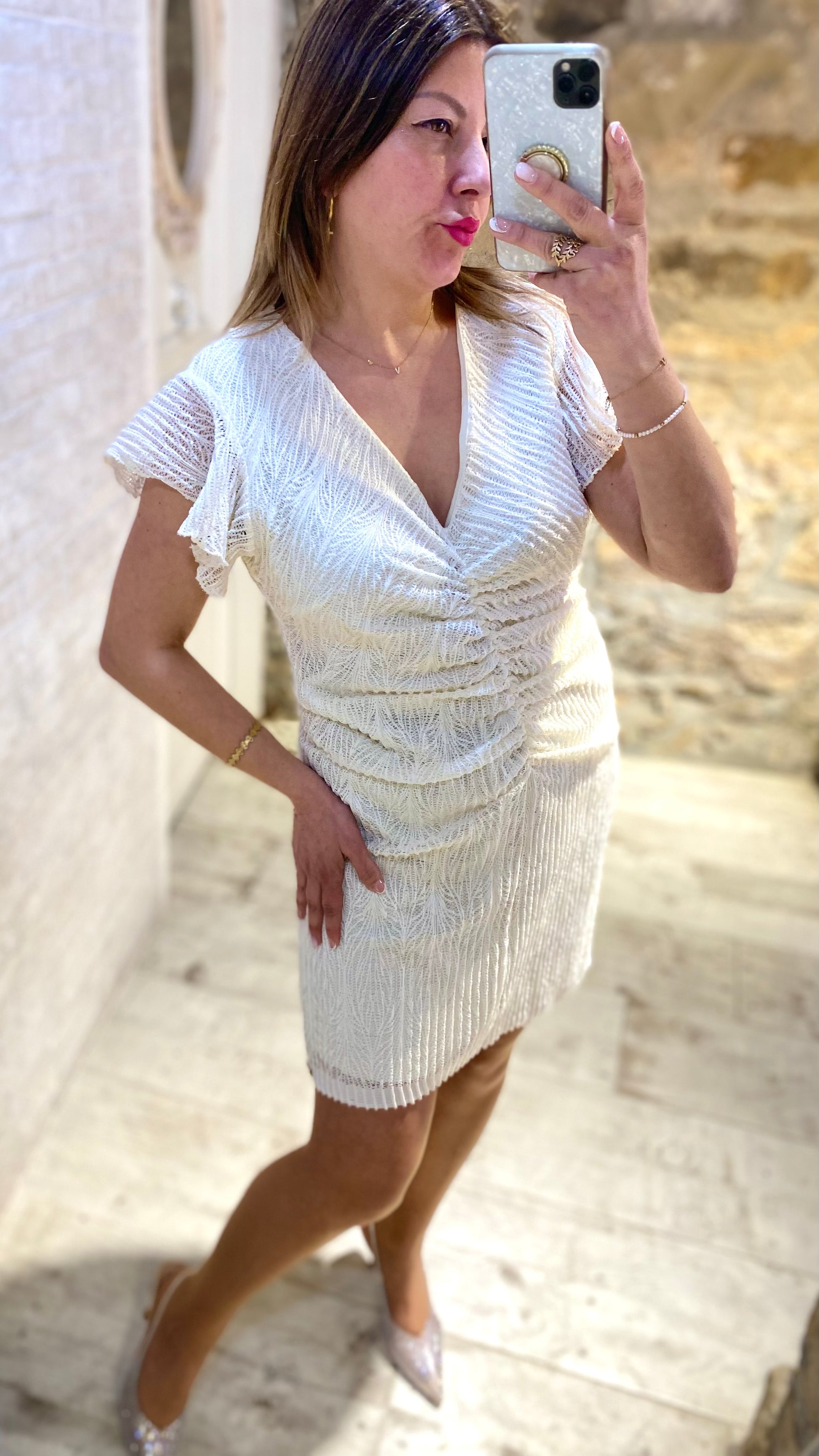 Vestido Fruncido con Encaje - Veronique