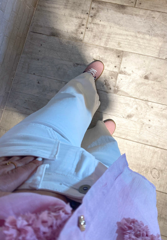 Pantalón Tejano Blanco Bolsillos cuadrados - Veronique