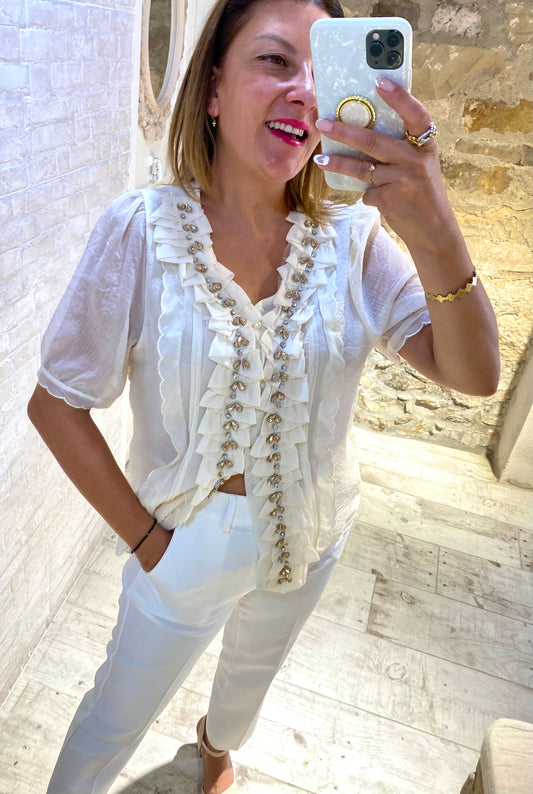 Blusa de encaje con gotas de pedrería - Veronique