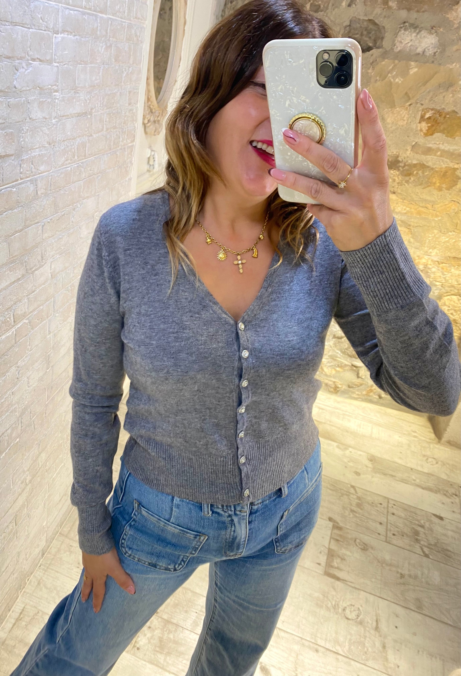 Jersey Gris botones joya - Veronique