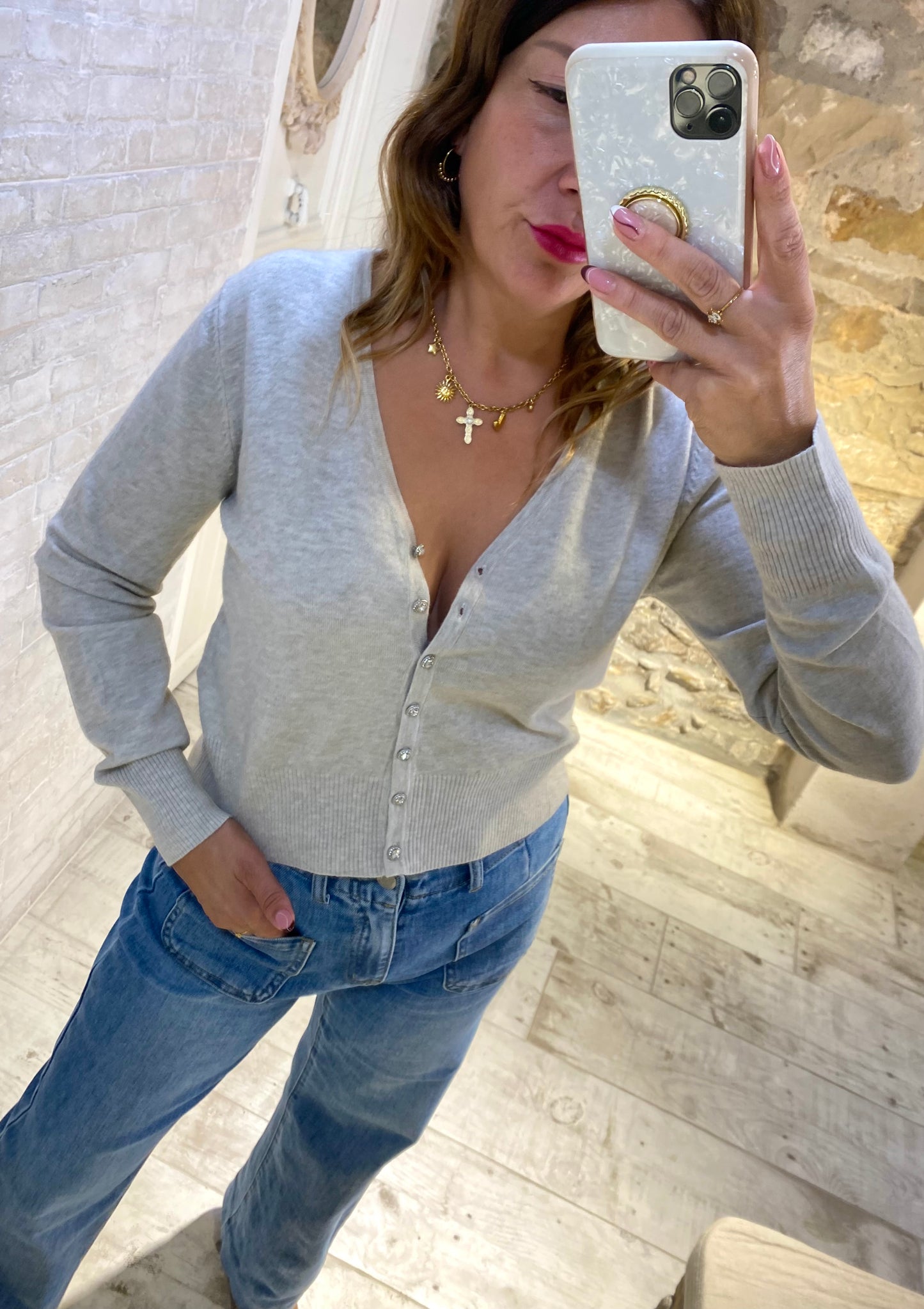 Jersey Beige botones joya - Veronique