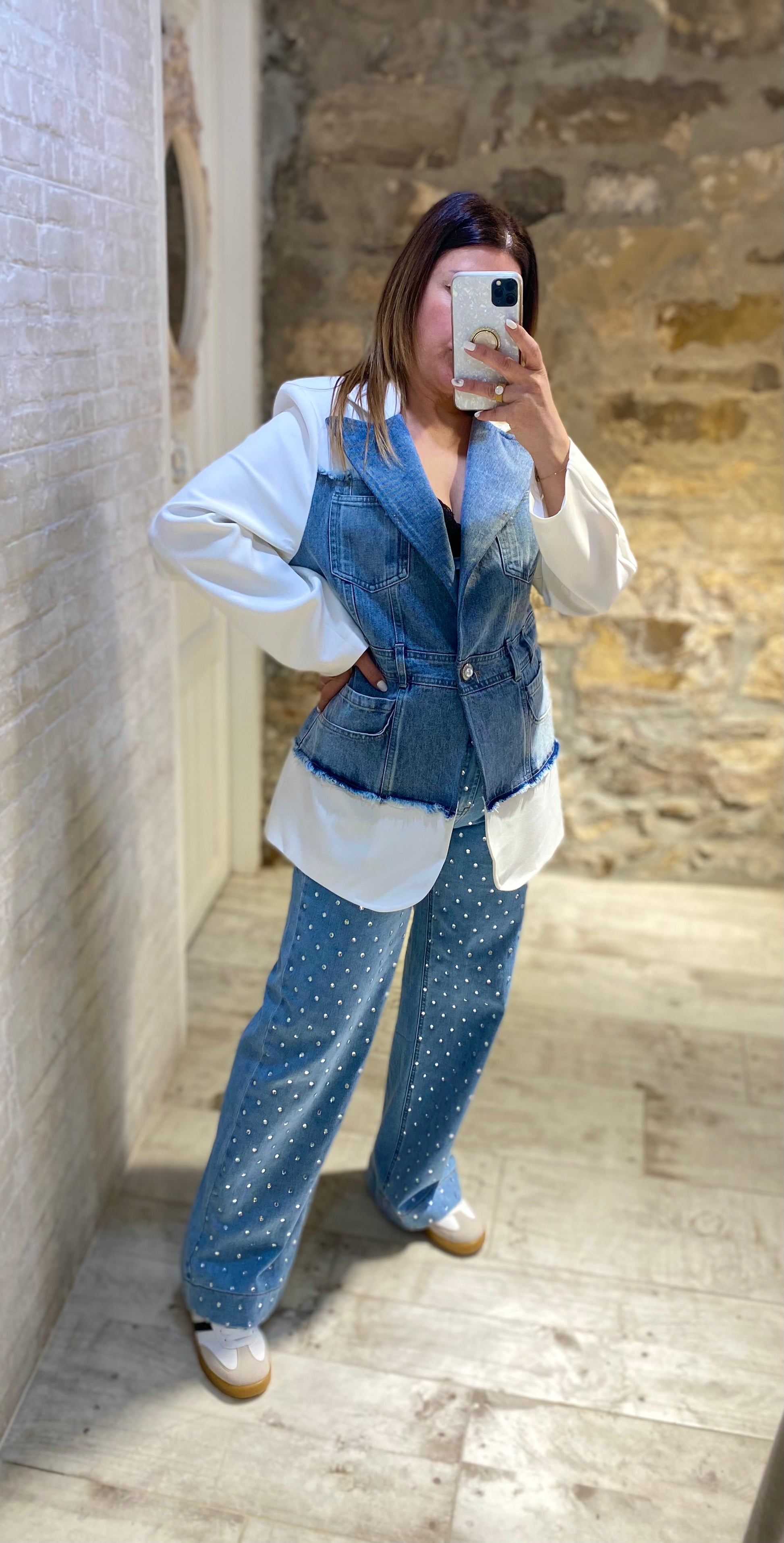 Blazer Denim Larga Blanca - Veronique